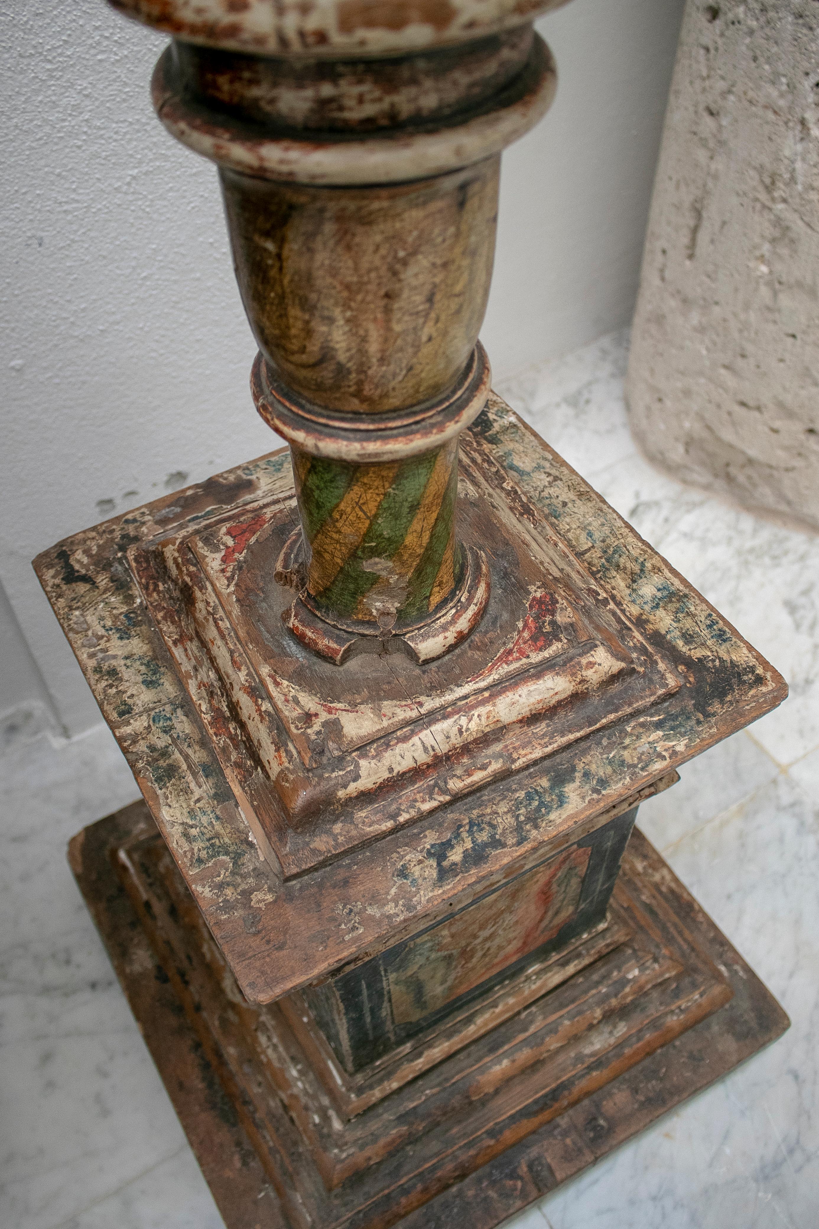18th Century Spanish Painted Wood Pricket Stick For Sale 1