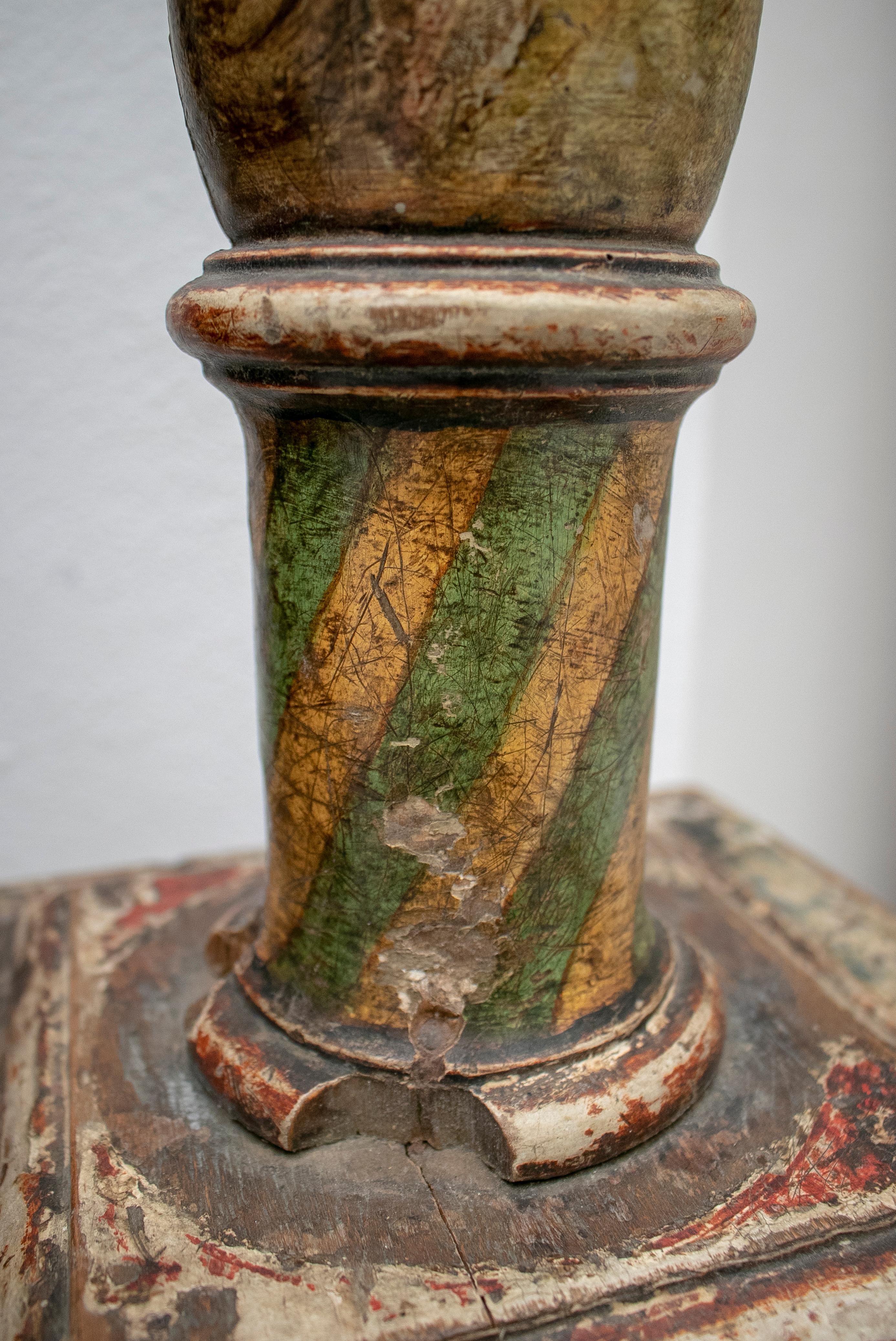18th Century Spanish Painted Wood Pricket Stick For Sale 3