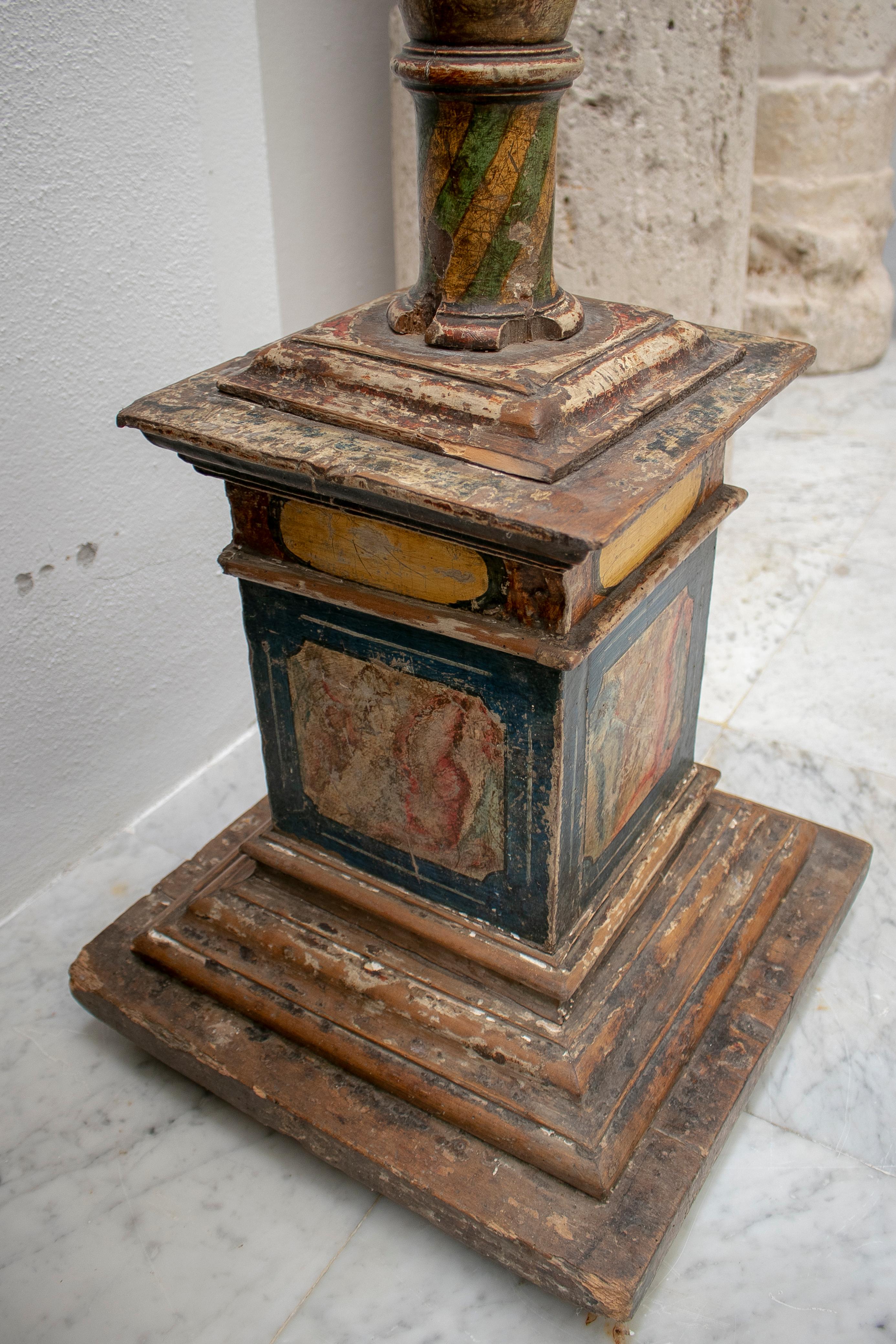 18th Century Spanish Painted Wood Pricket Stick For Sale 4
