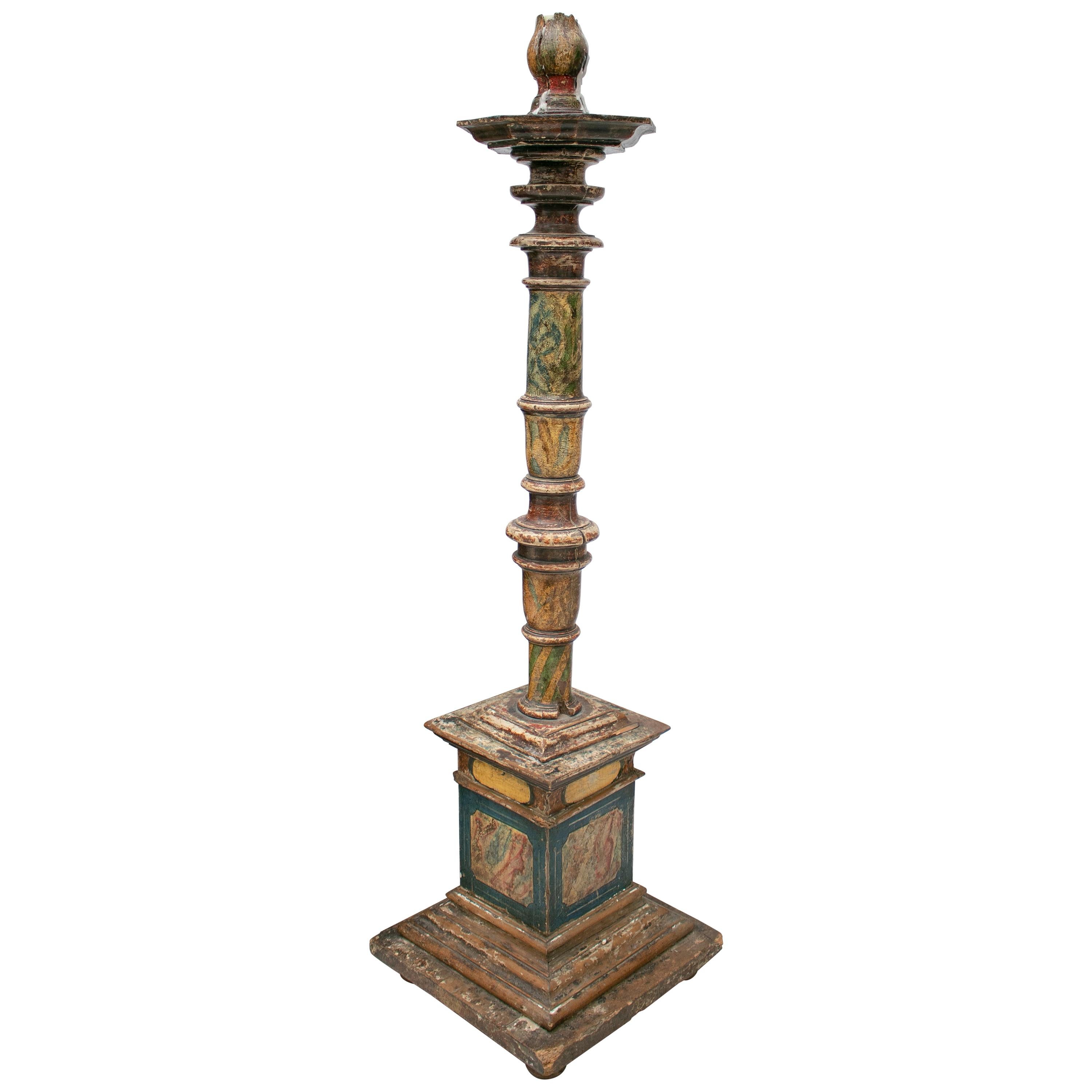 18th Century Spanish Painted Wood Pricket Stick For Sale