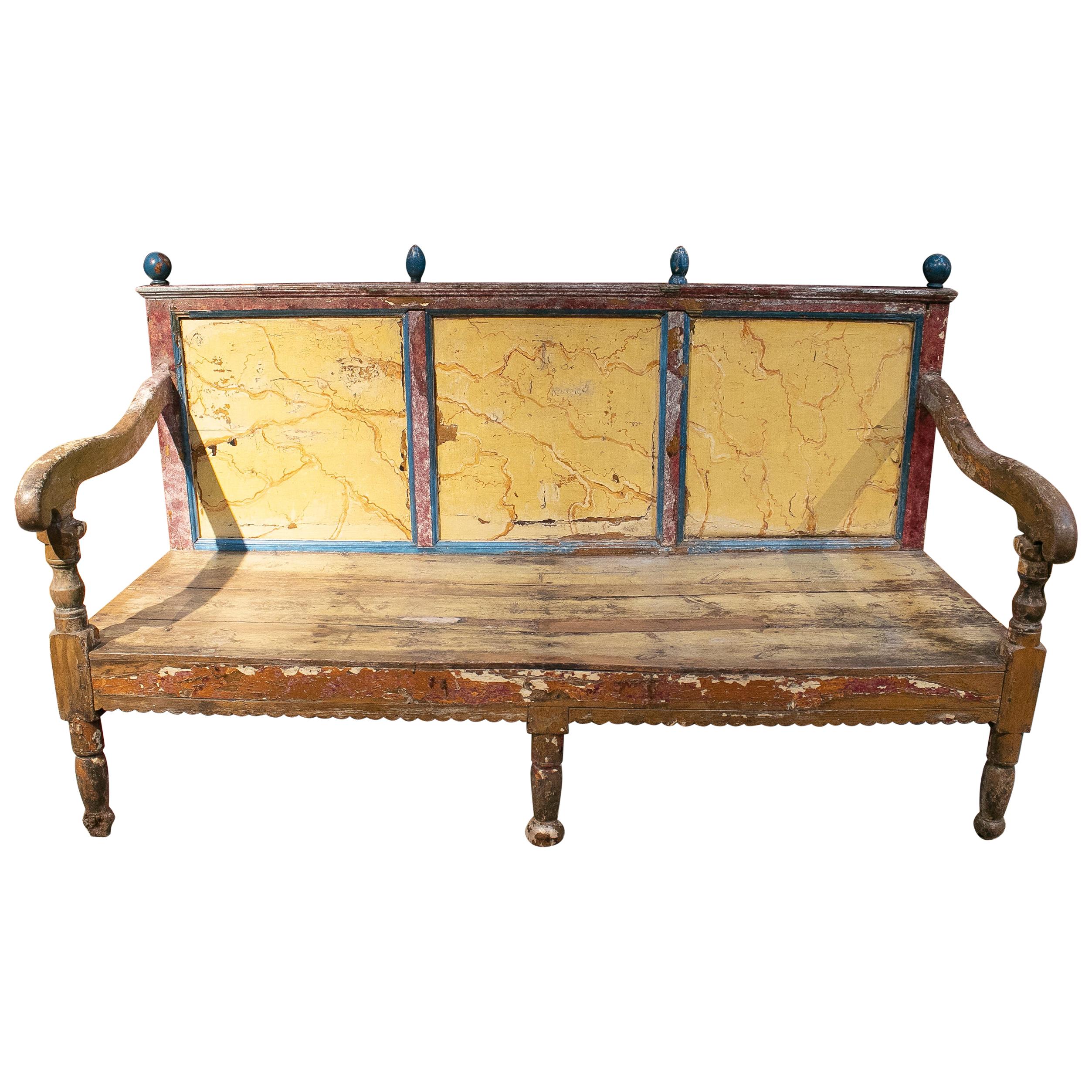 18th Century Spanish Painted Wooden Bench Furniture