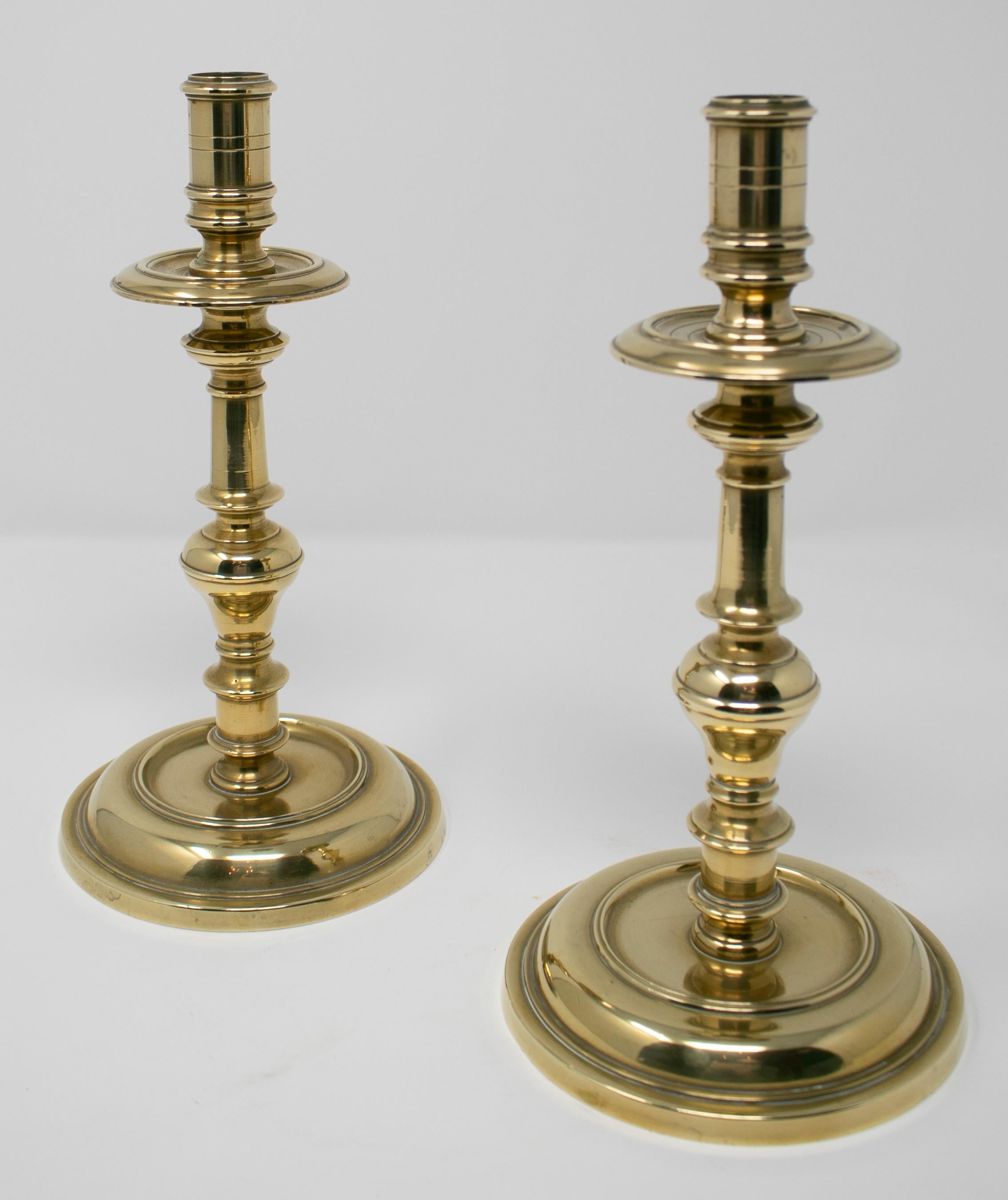 18th century Spanish pair of bronze candlesticks.