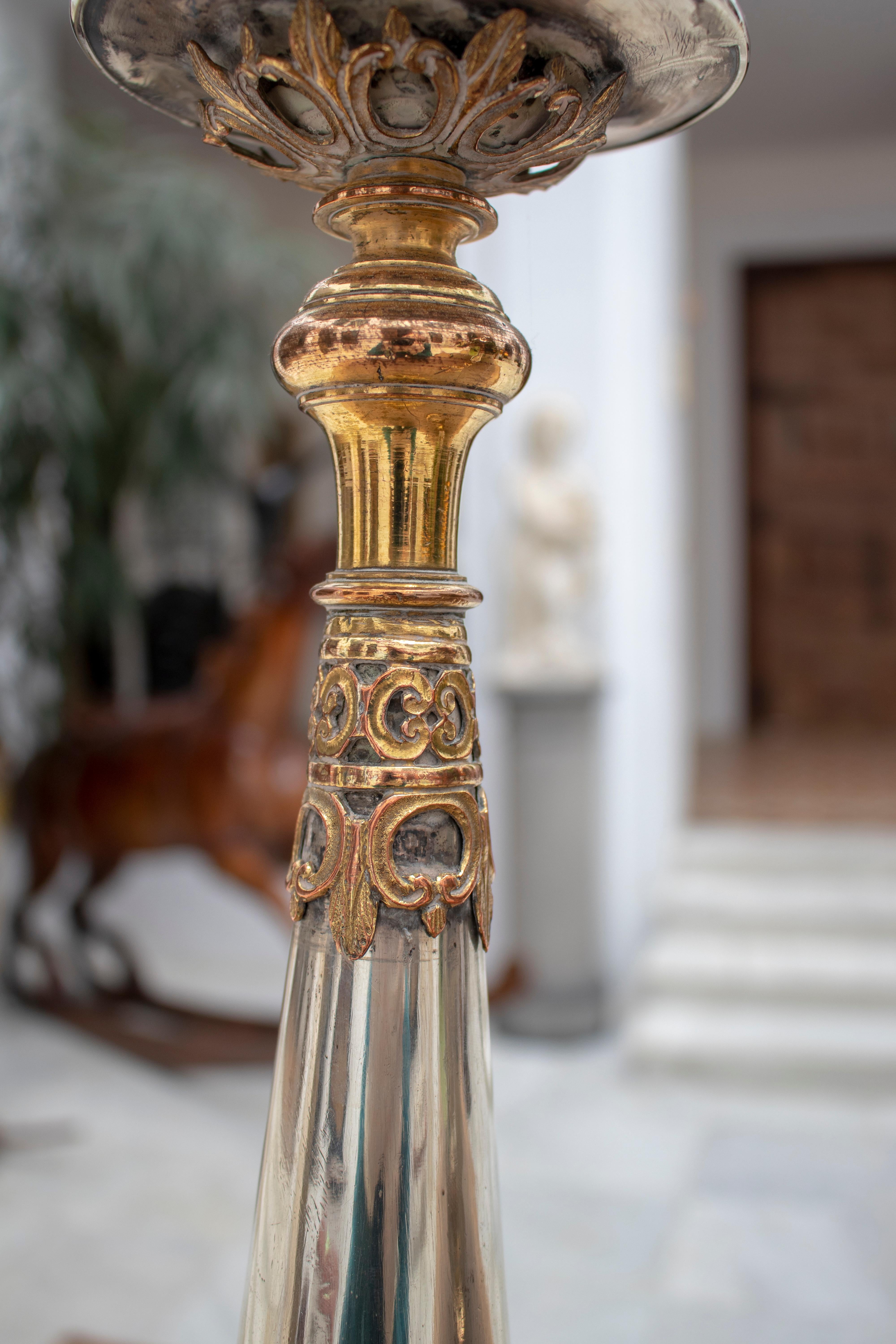 Pair of 18th Century Spanish Fire Gilt Silver and Bronze Pricket Sticks For Sale 6