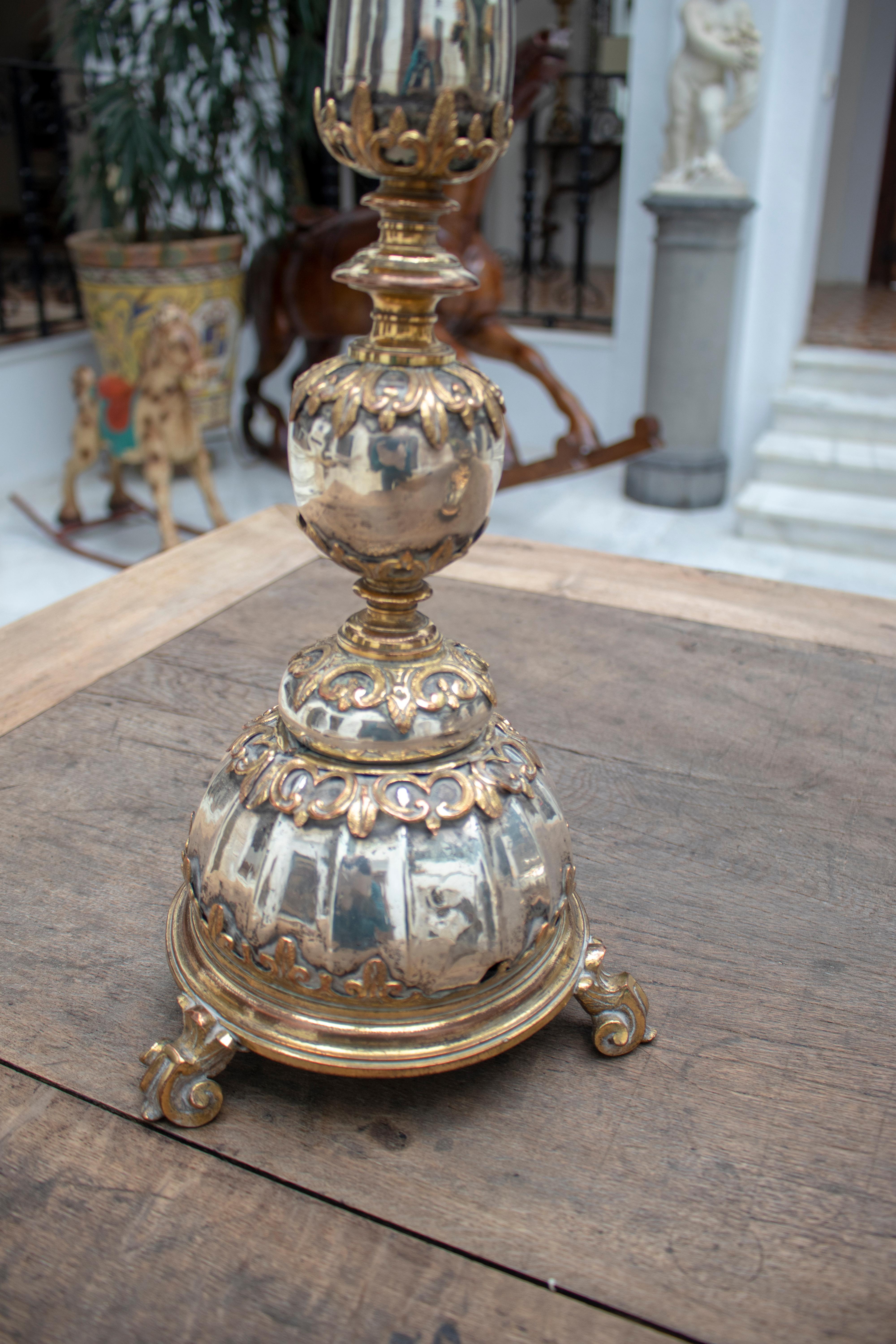 18th Century and Earlier Pair of 18th Century Spanish Fire Gilt Silver and Bronze Pricket Sticks For Sale