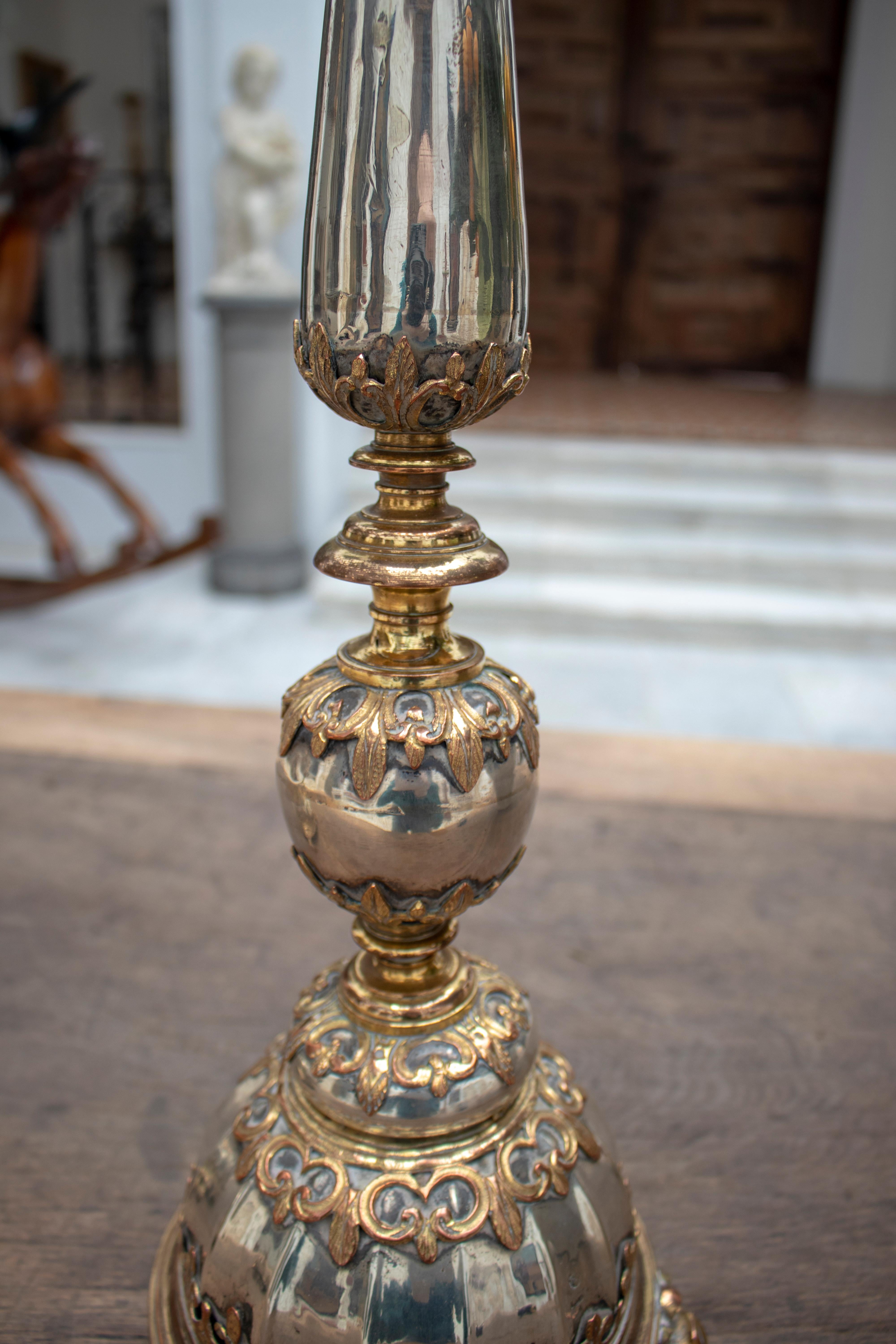 Pair of 18th Century Spanish Fire Gilt Silver and Bronze Pricket Sticks For Sale 2