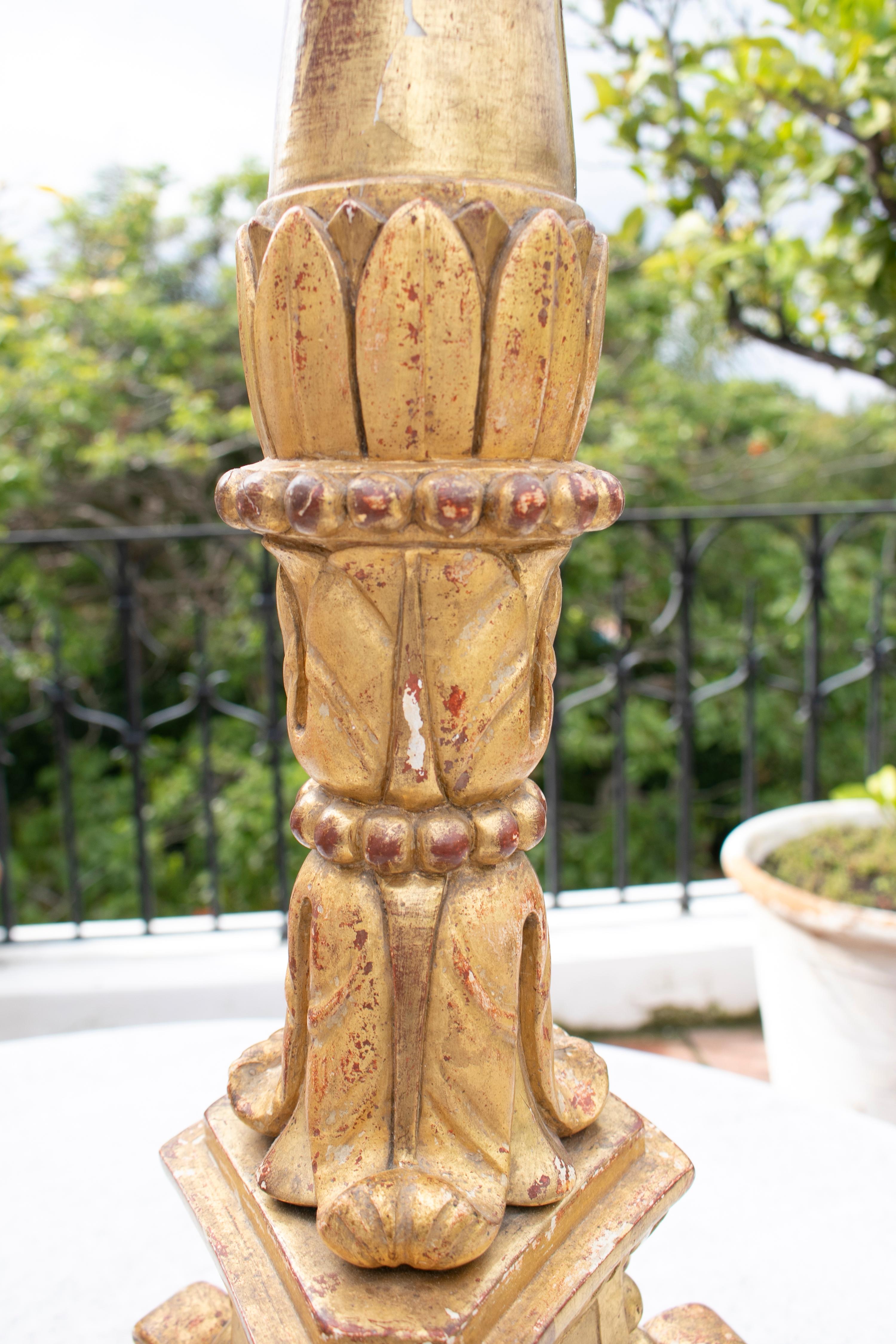 18th Century Spanish Pair of Giltwood Candlesticks For Sale 7