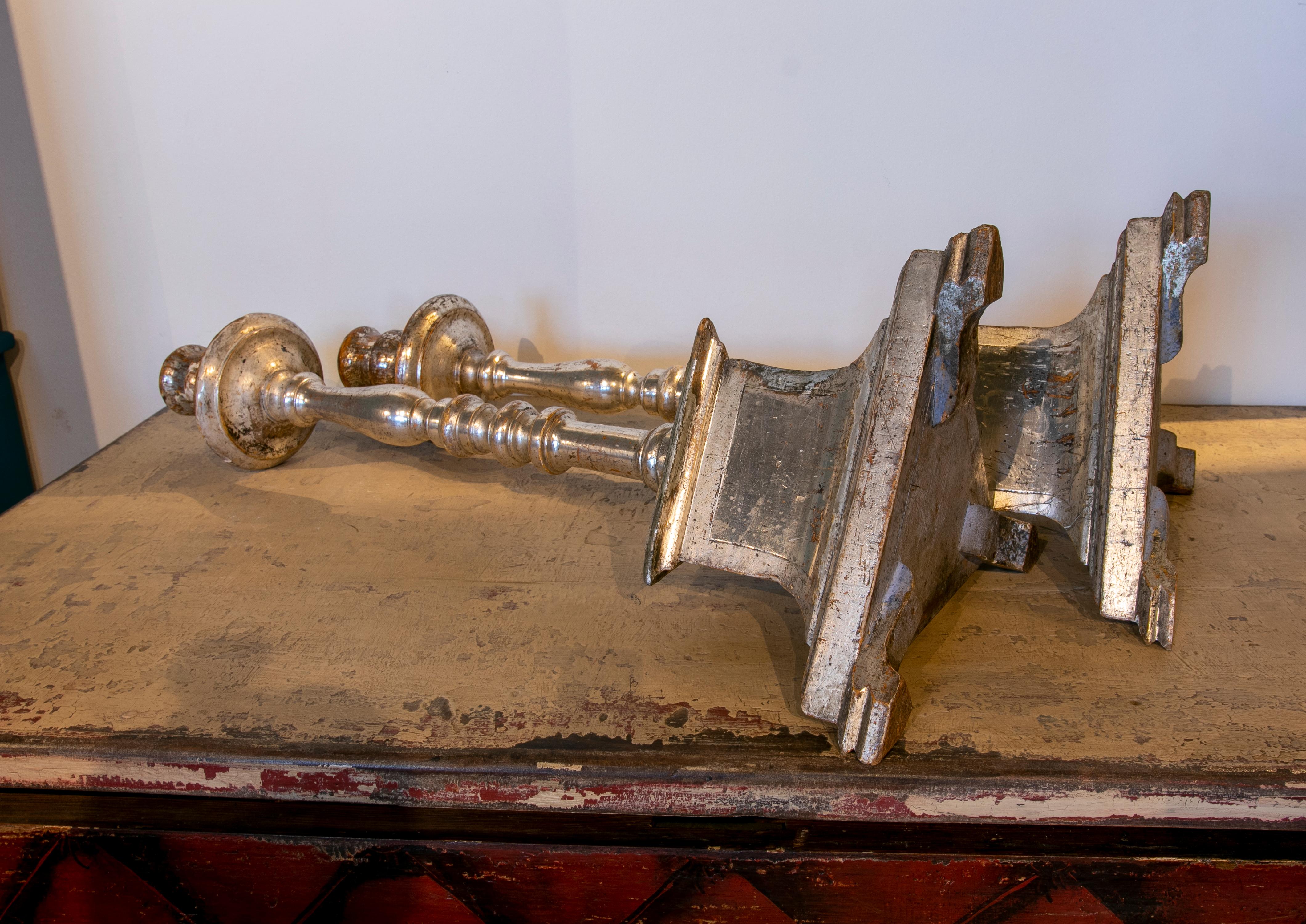 18th Century and Earlier 18th century Spanish Pair of Wooden Axe Holders Silver Plated For Sale