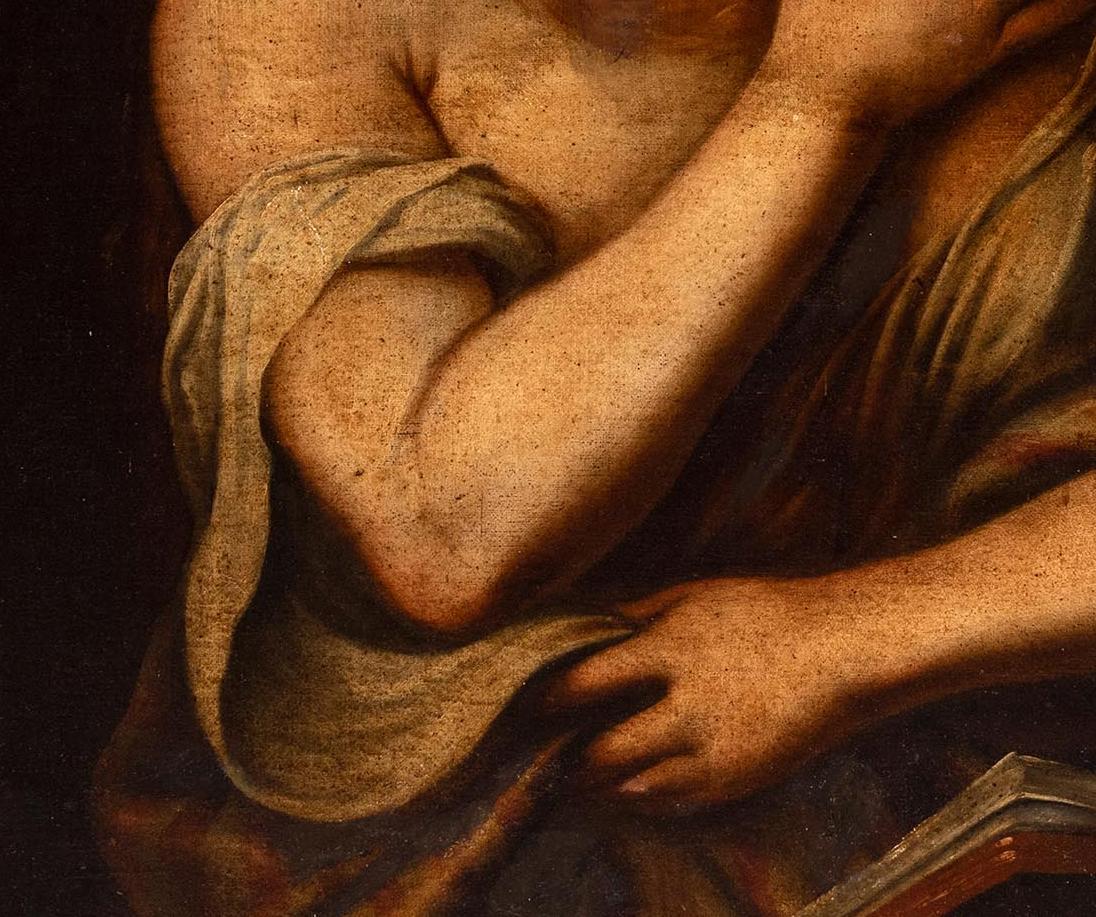 Huilé Huile sur toile espagnole du 18ème siècle représentant Magdalene pendante en vente