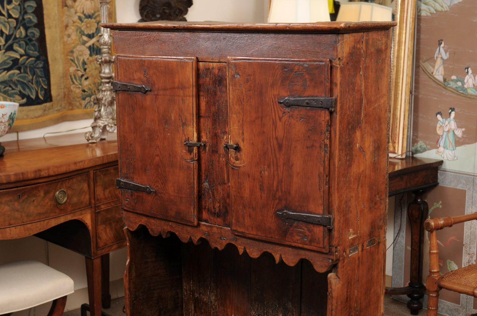 18th Century Spanish Pine Cupboard with 2 Cabinet Doors over Open Shelves 4