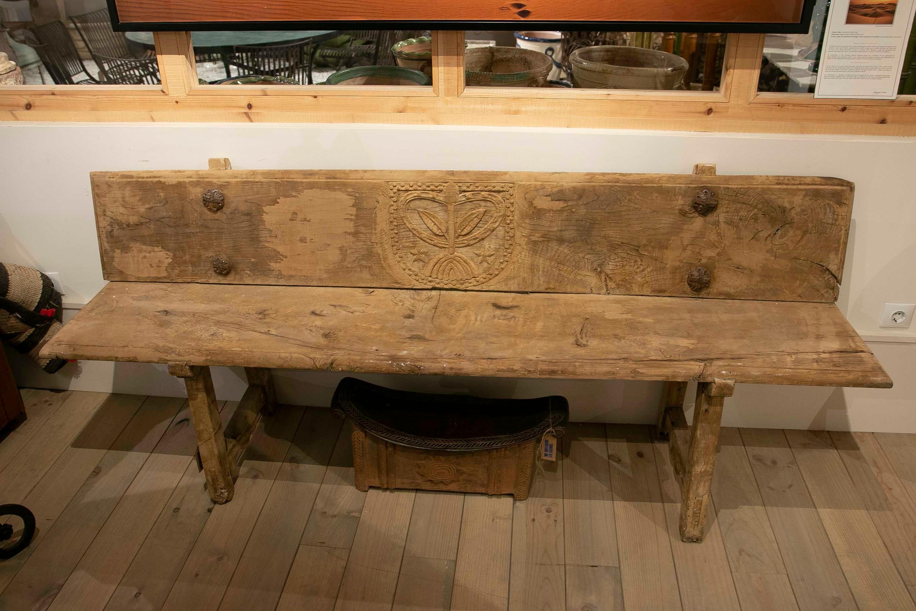 18th century Spanish Pine Wood Bench from a Church with Iron Nails 14