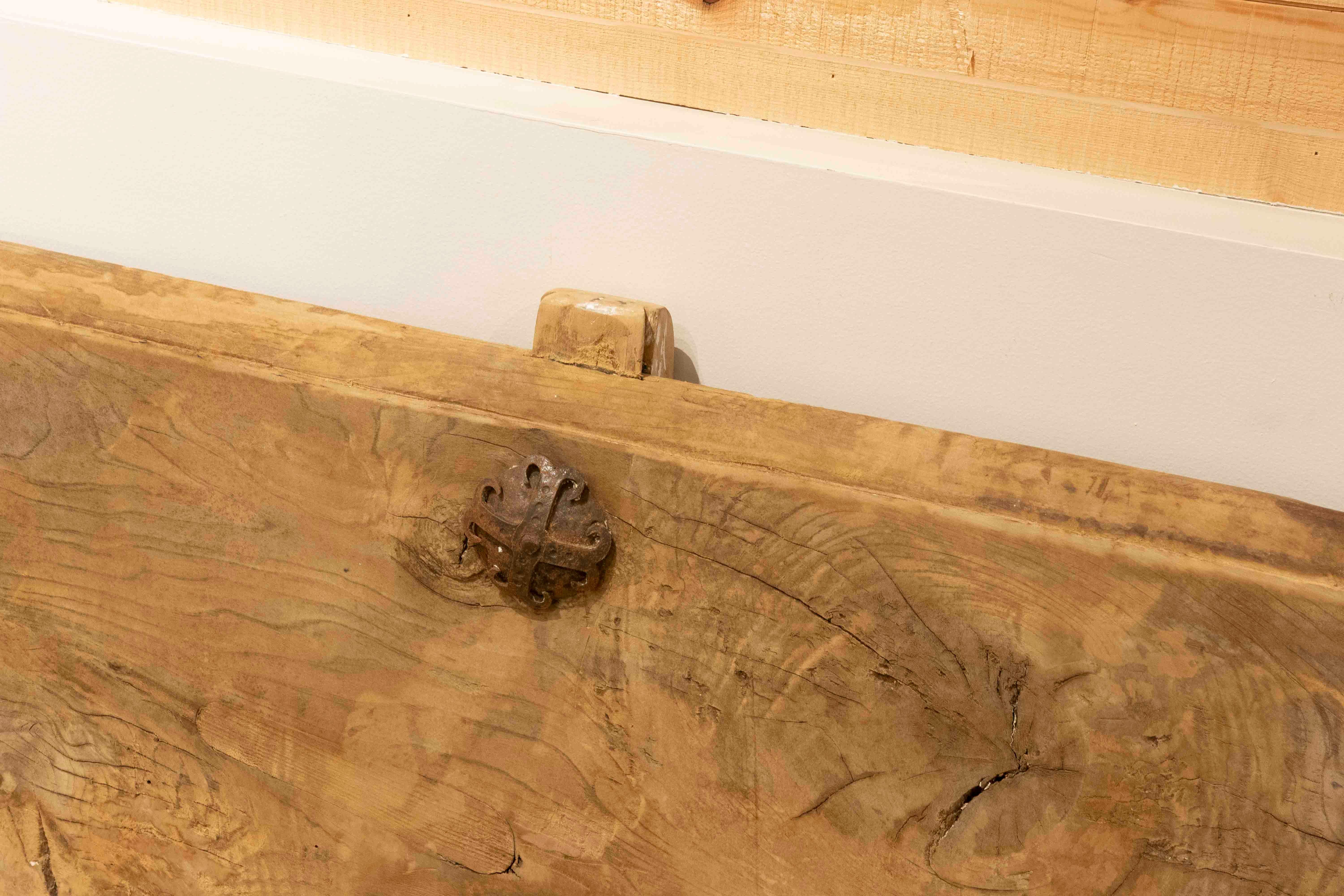 18th century Spanish Pine Wood Bench from a Church with Iron Nails 1