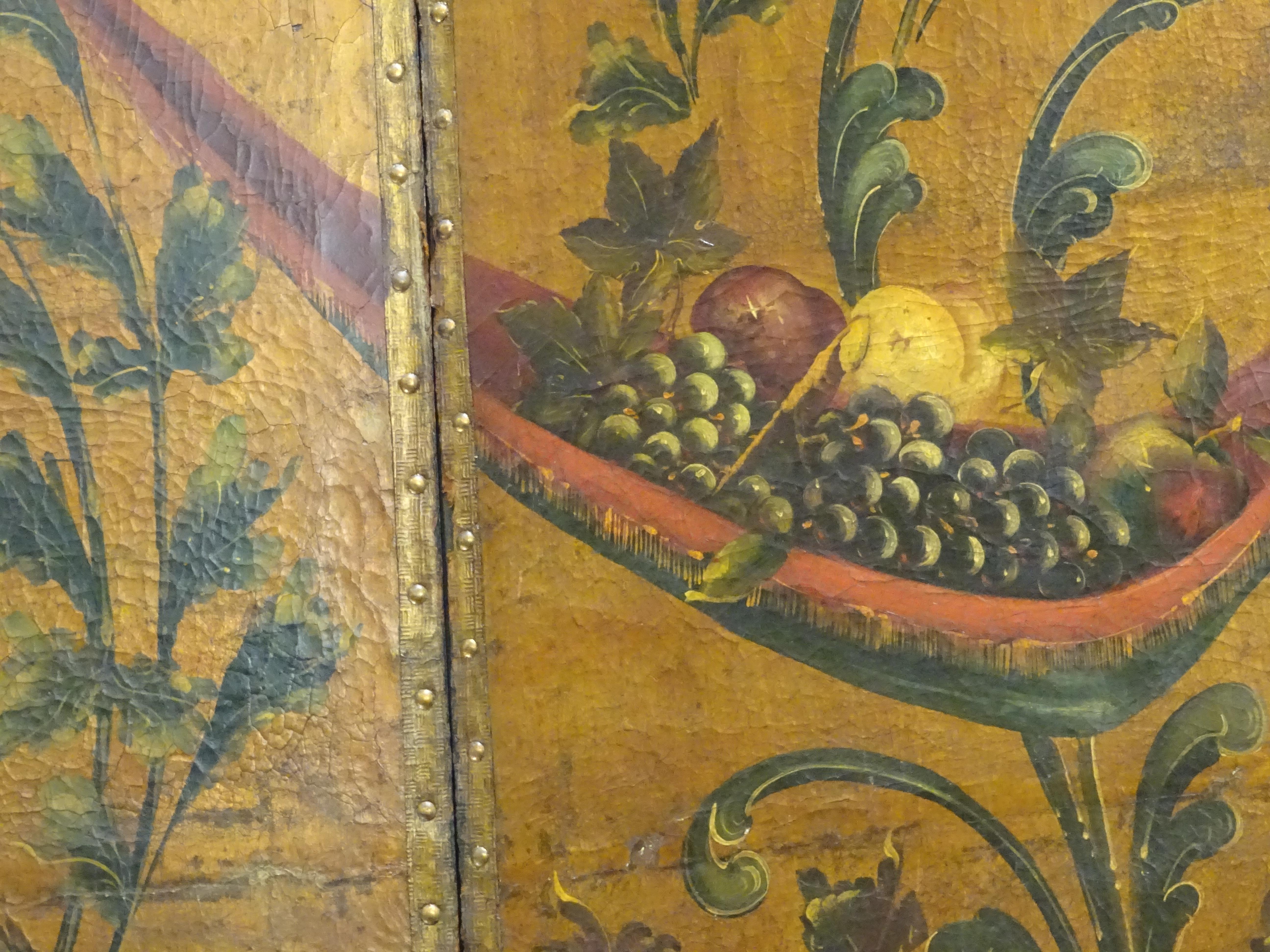 18th Century Spanish Pinting Cordoban Screen, Flowers, Fruits, Birds 3