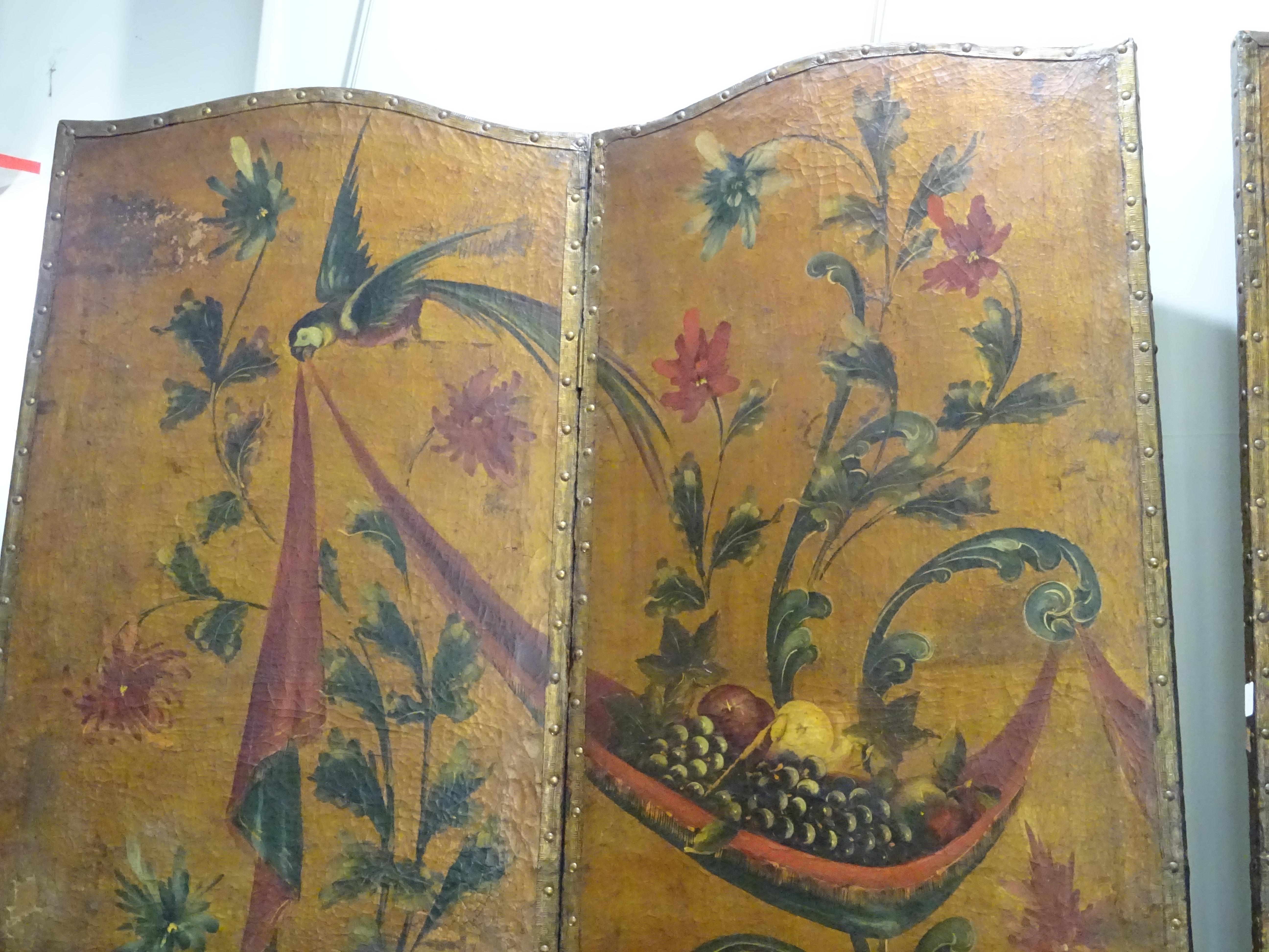 18th Century Spanish Pinting Cordoban Screen, Flowers, Fruits, Birds 4
