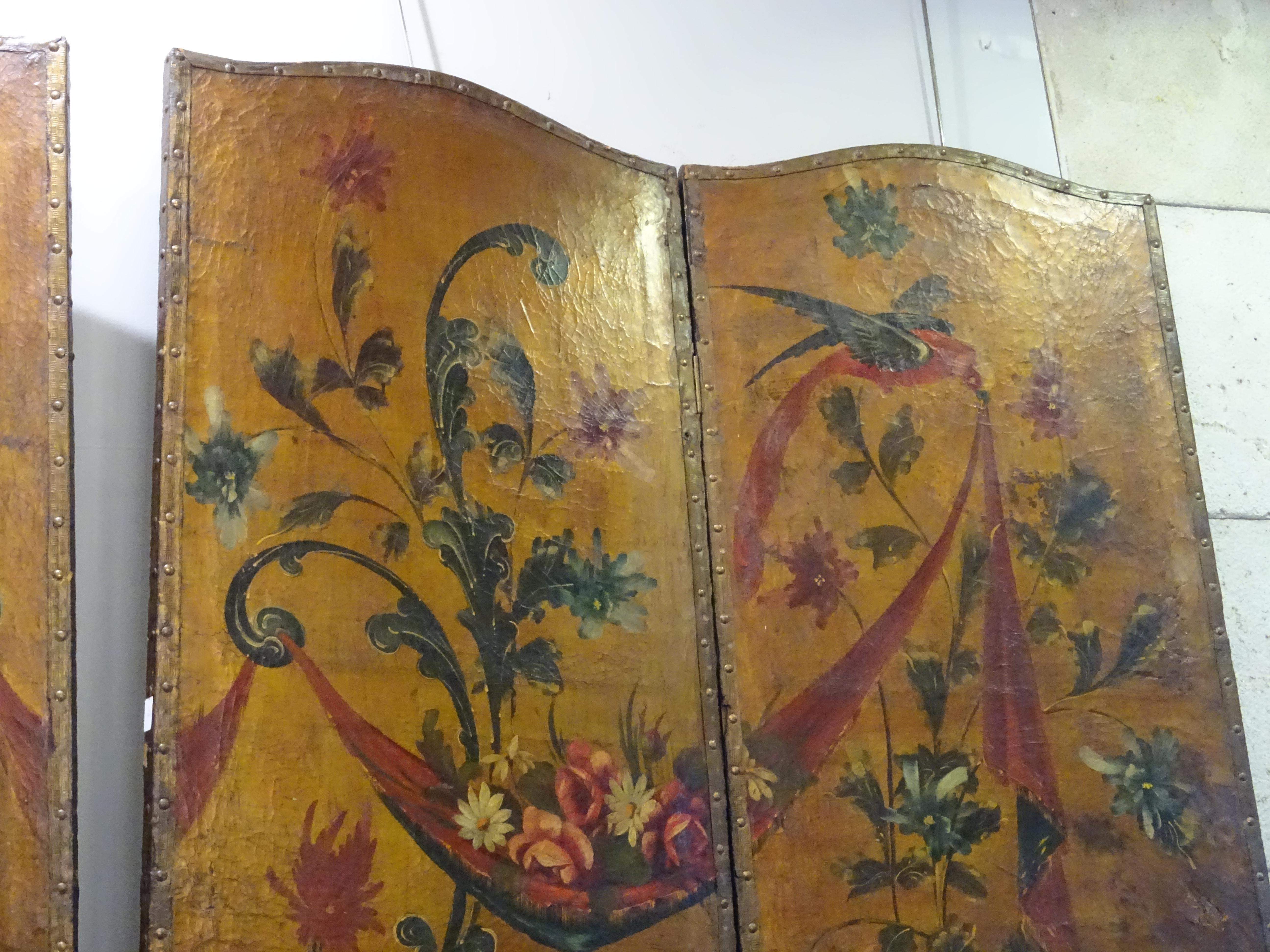 18th Century Spanish Pinting Cordoban Screen, Flowers, Fruits, Birds 5
