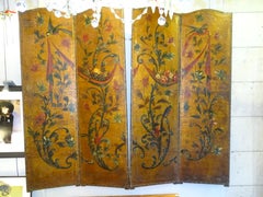 18th Century Spanish Pinting Cordoban Screen, Flowers, Fruits, Birds