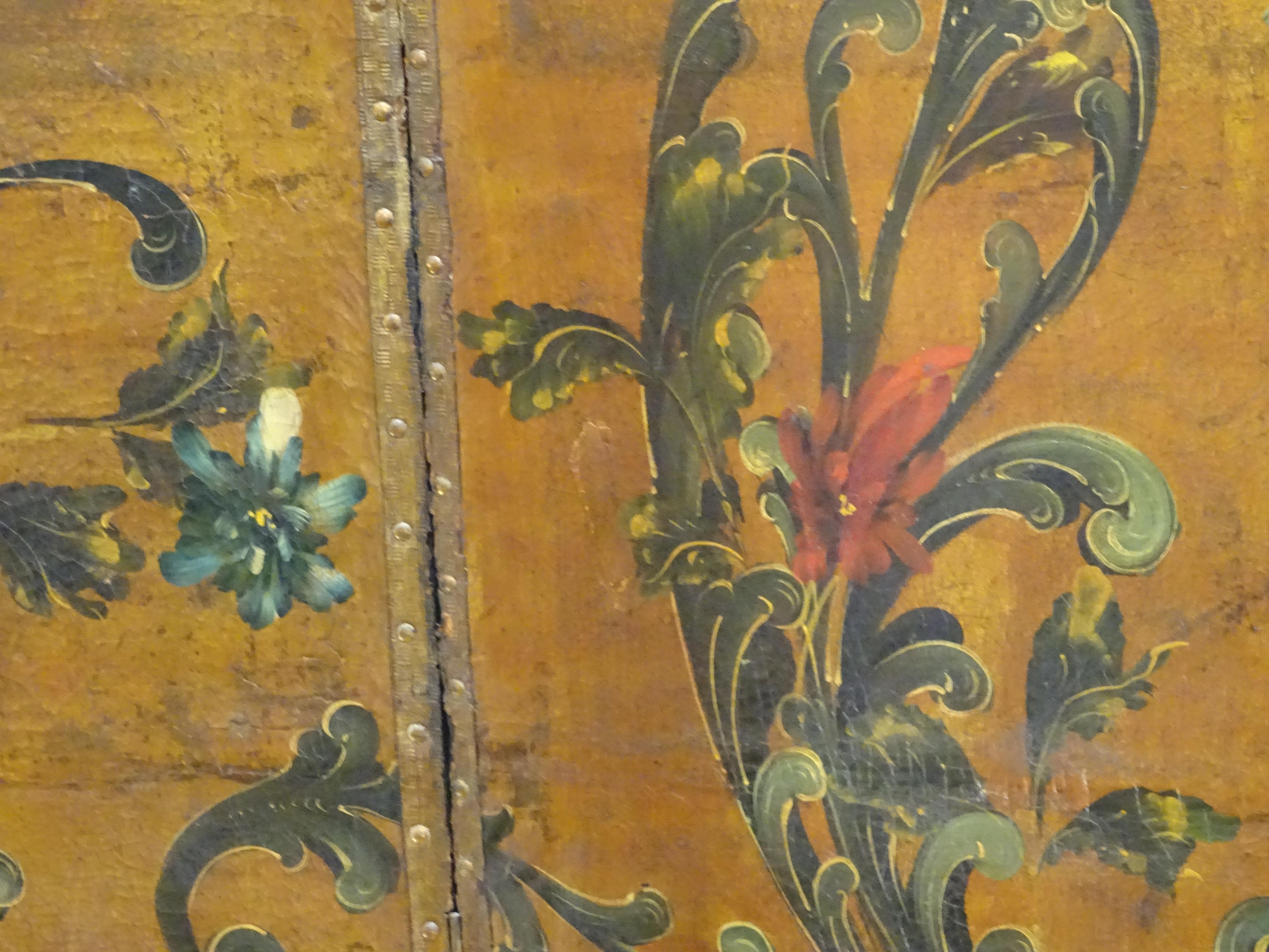 18th Century Spanish Pinting Cordoban Screen, Flowers, Fruits, Birds 1