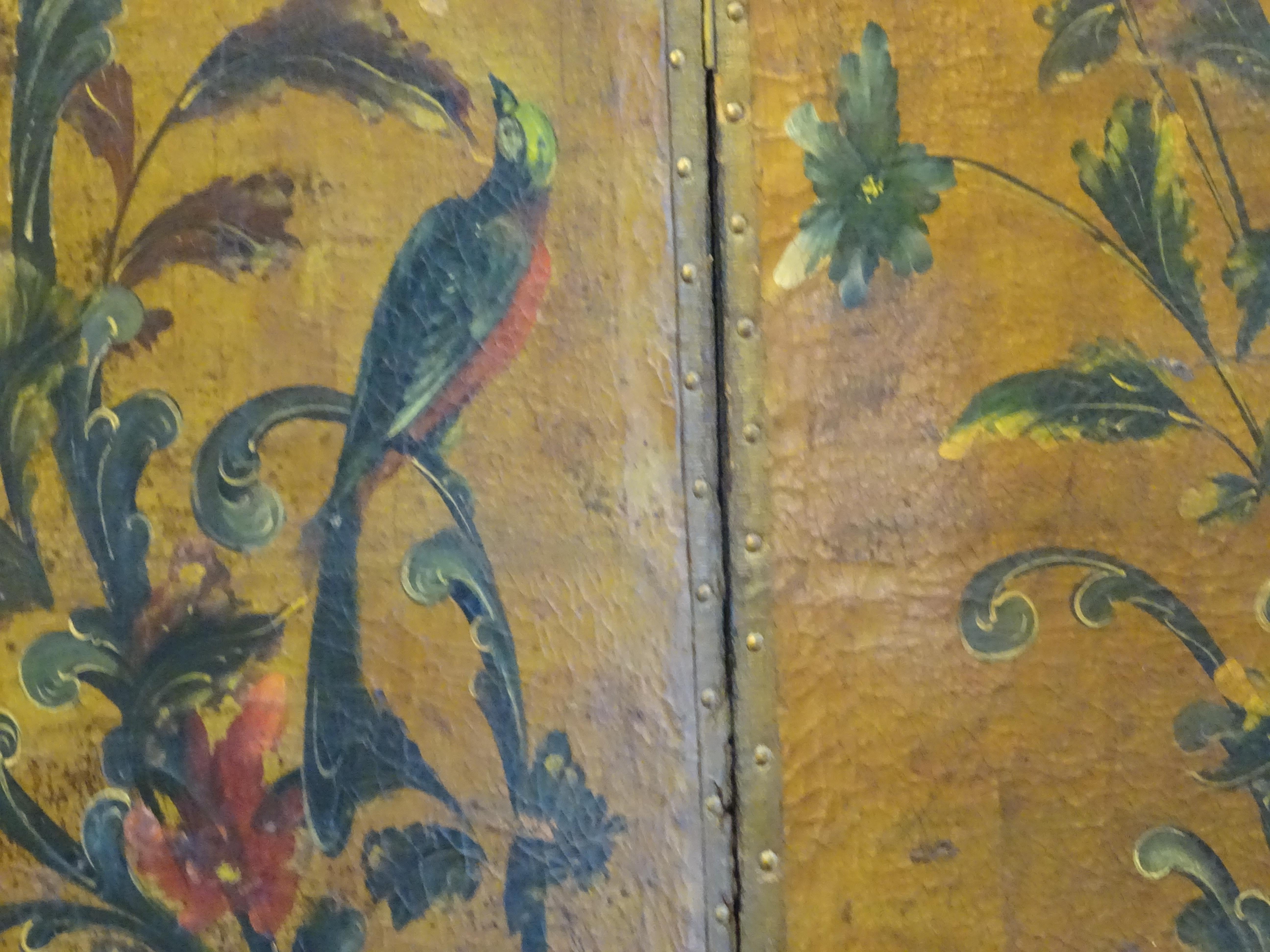 18th Century Spanish Pinting Cordoban Screen, Flowers, Fruits, Birds 2