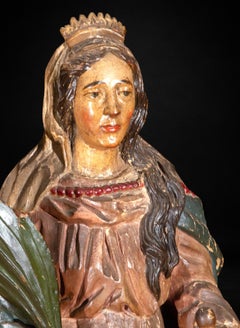 18th Century Spanish Polychrome Wood Figure of Saint Catherine
