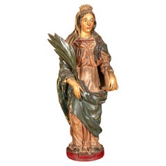 18th Century Spanish Polychrome Wood Figure of Saint Catherine