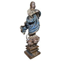 18th Century Spanish Polychrome Wood Sculpture of the Immaculate Virgin