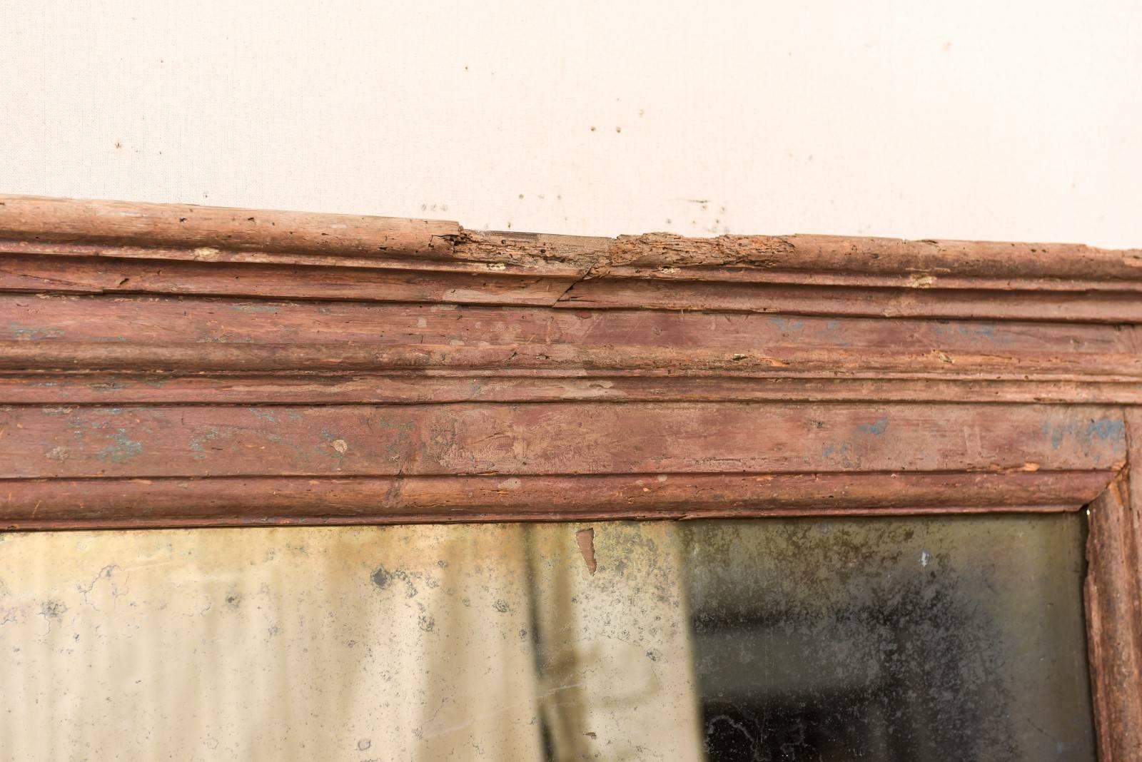18th Century Spanish Rectangular Rustic Wood Mirror with Antiquing In Good Condition In Atlanta, GA