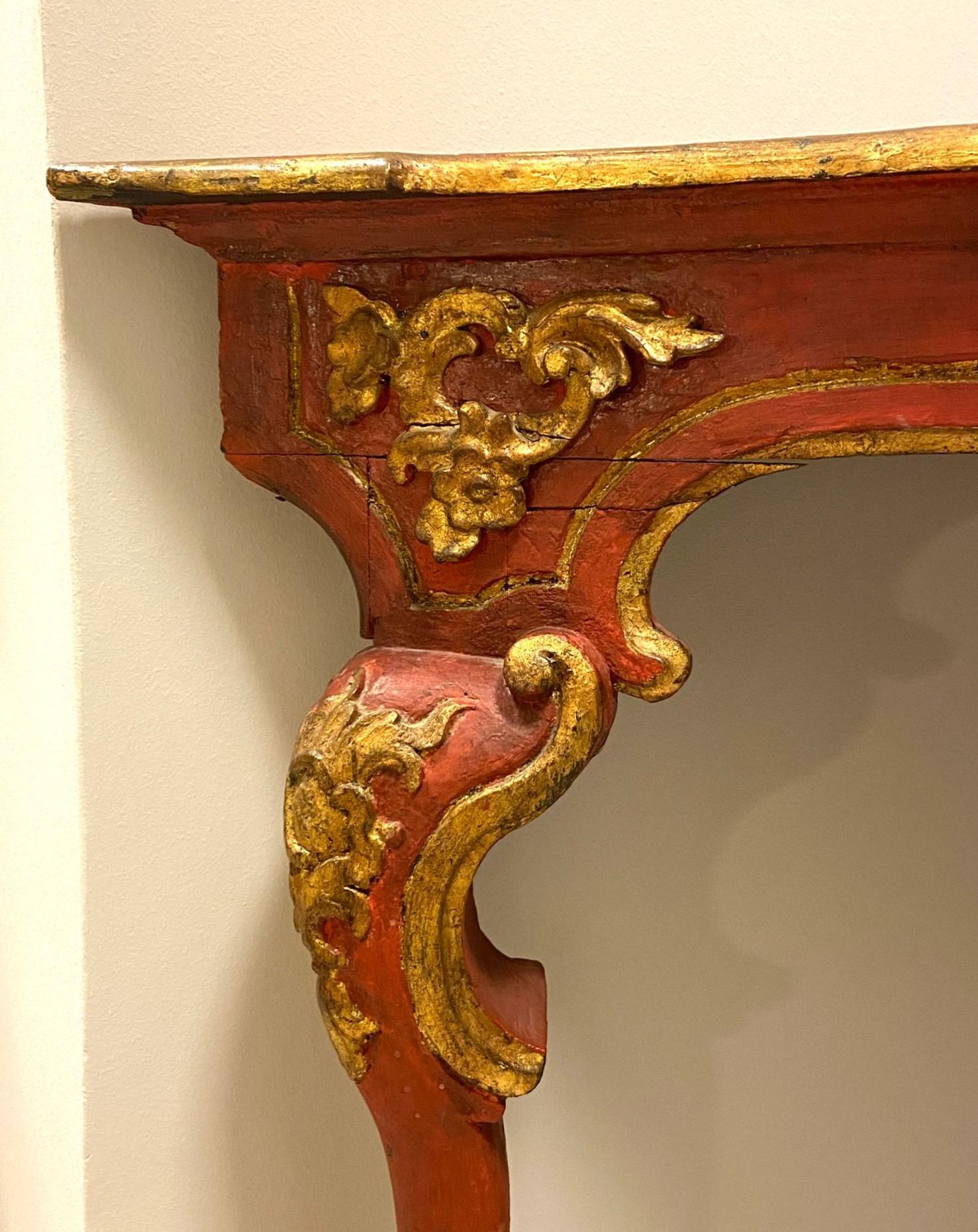 18th Century Spanish Red Corner Table, Console, Andalusian Baroque For Sale 7