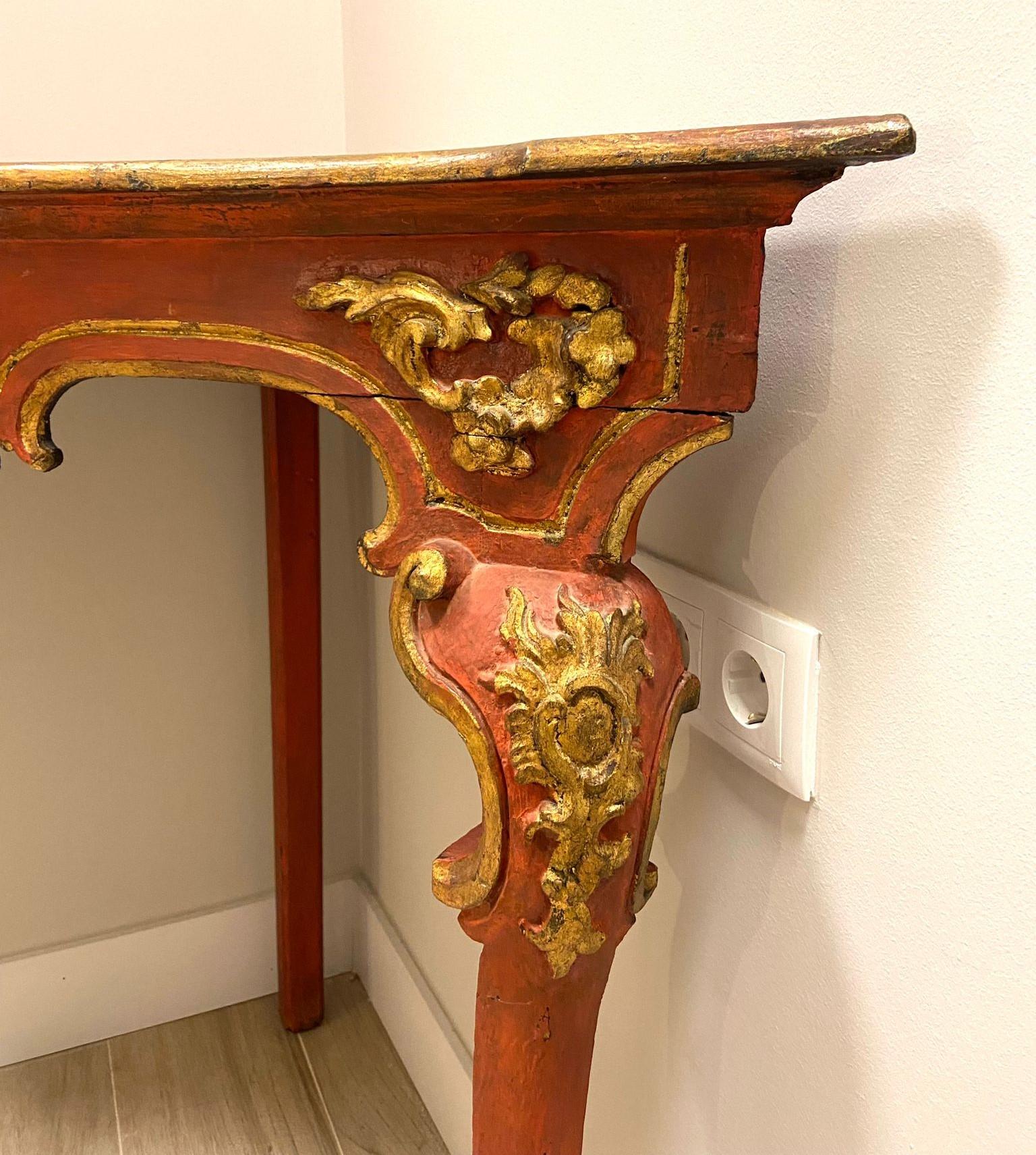 18th Century Spanish Red Corner Table, Console, Andalusian Baroque For Sale 9