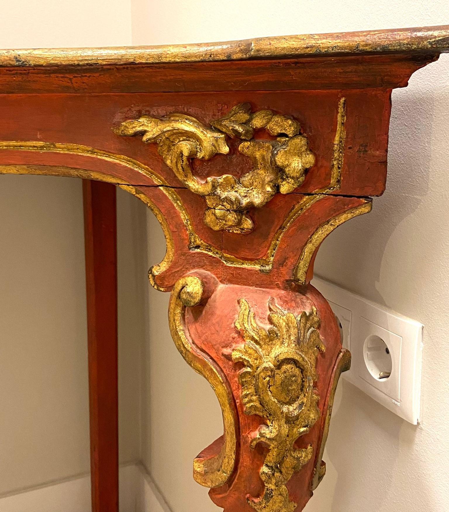 18th Century Spanish Red Corner Table, Console, Andalusian Baroque For Sale 10