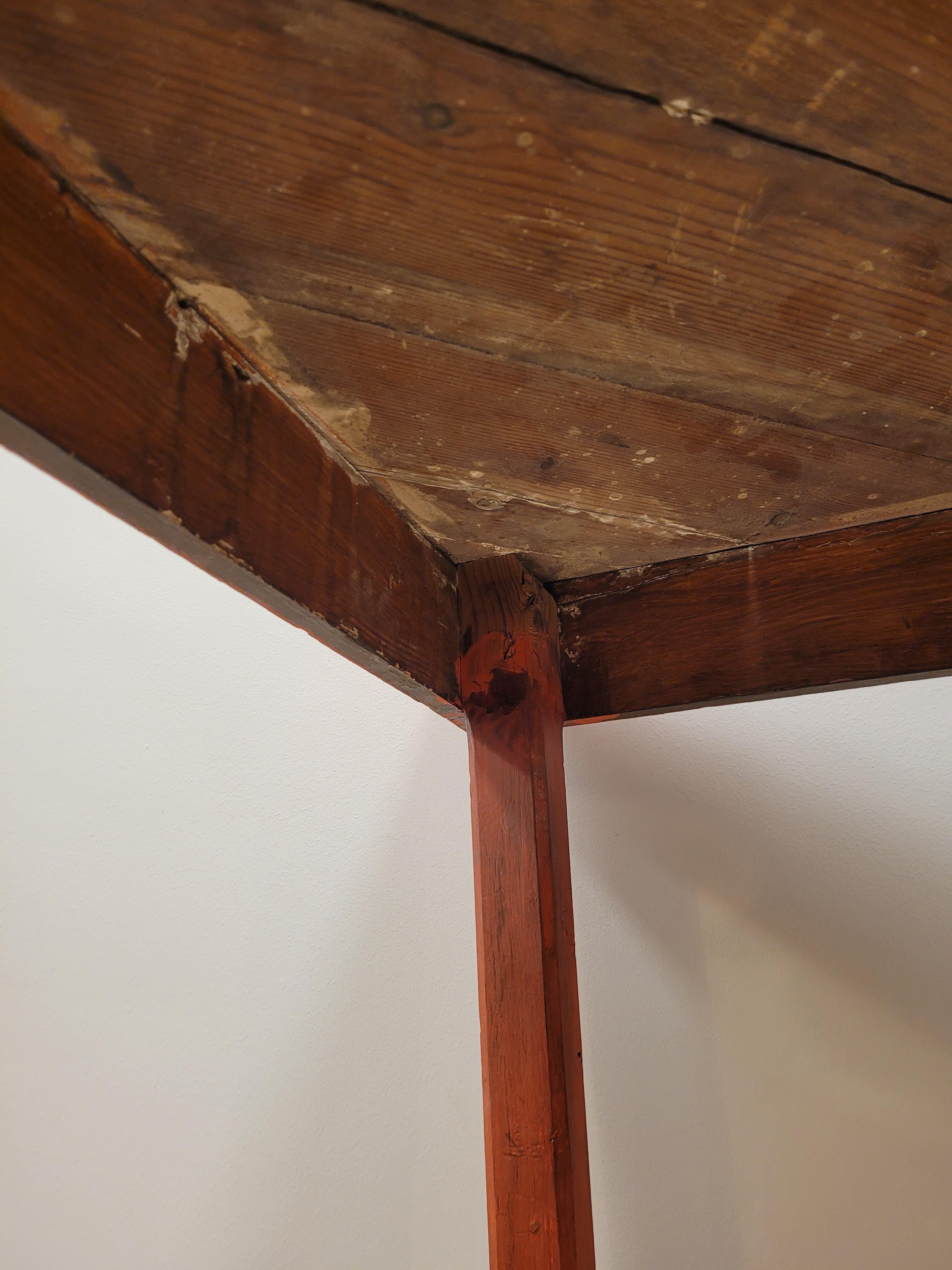 Hand-Carved 18th Century Spanish Red Corner Table, Console, Andalusian Baroque For Sale