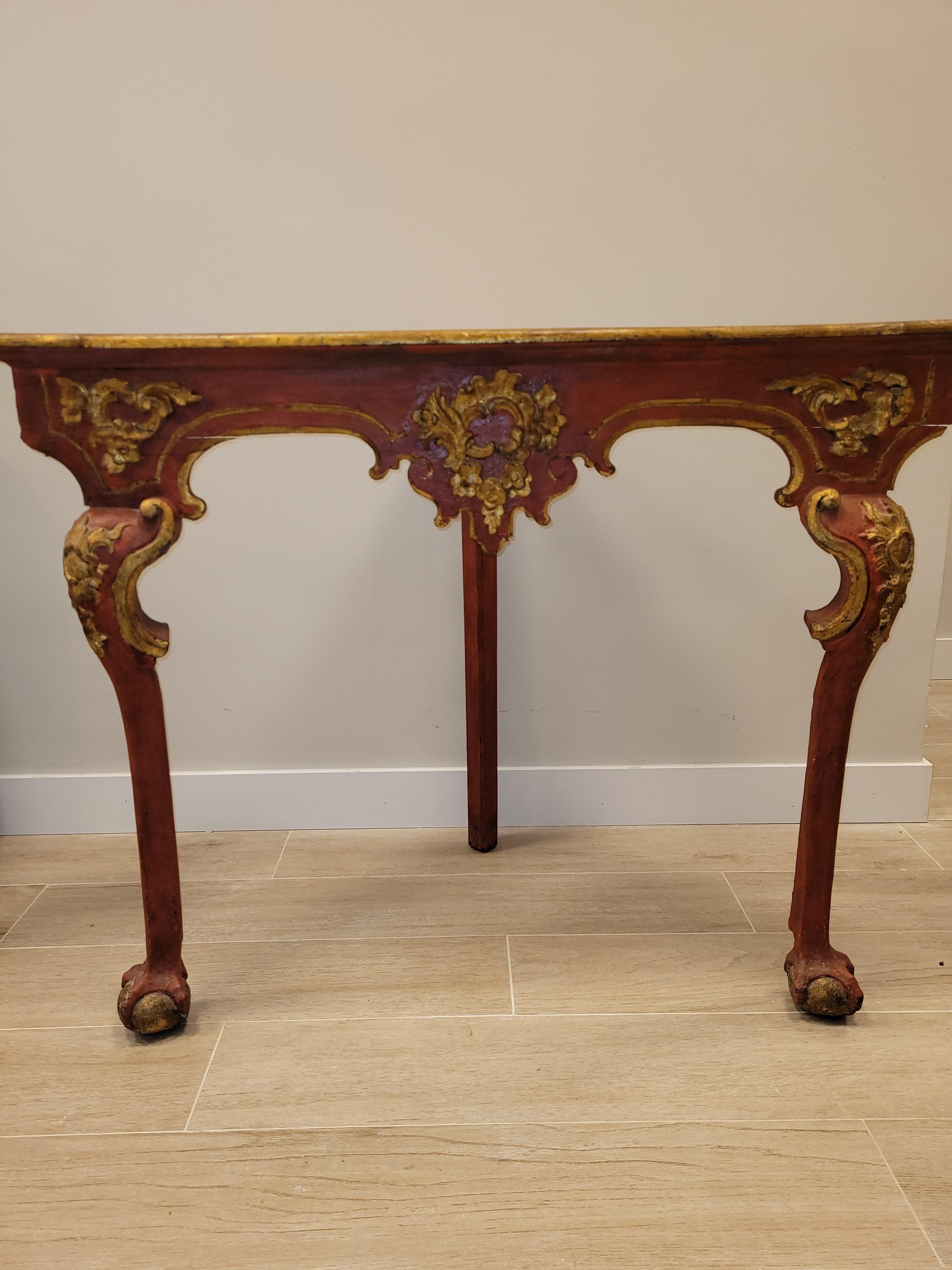 18th Century Spanish Red Corner Table, Console, Andalusian Baroque For Sale 2