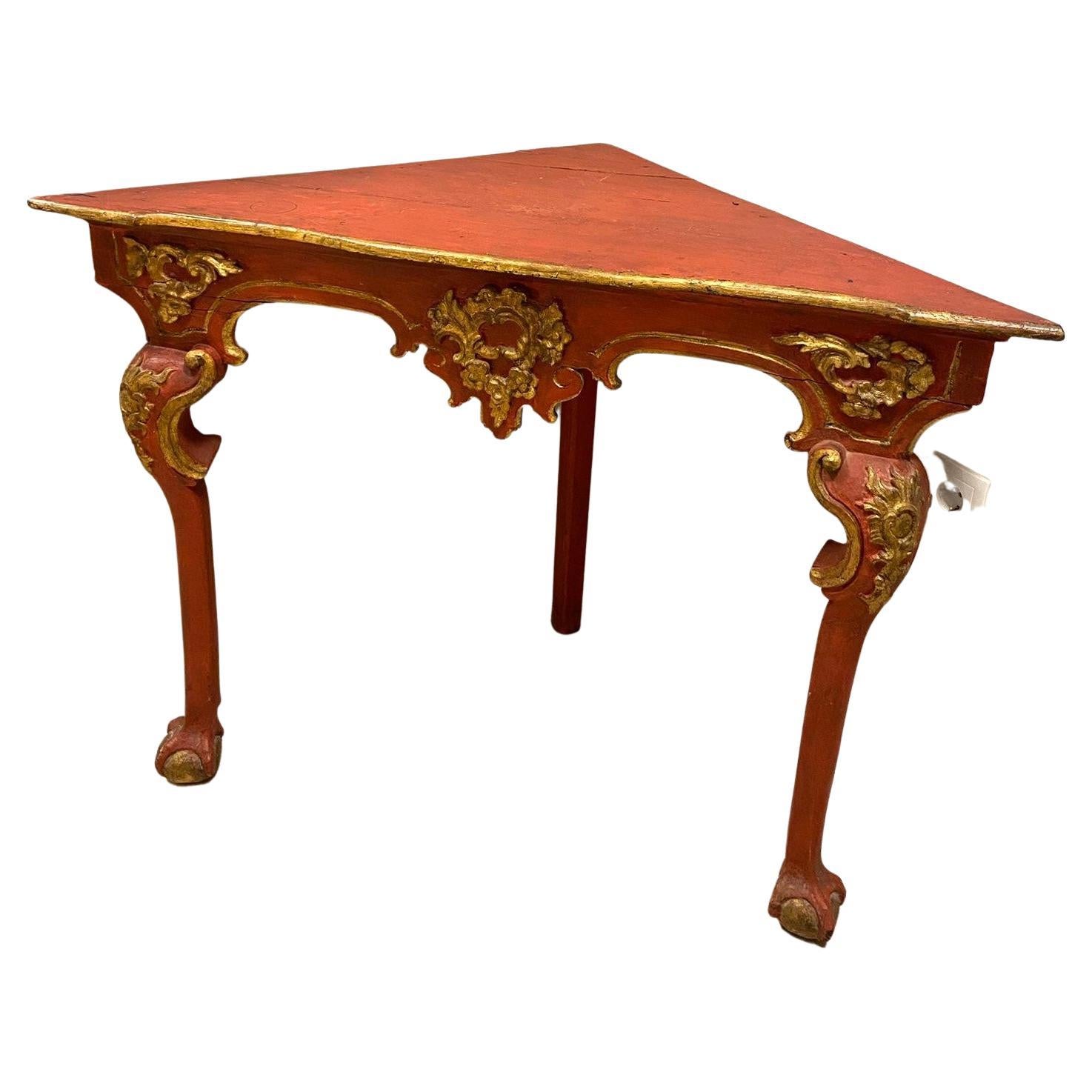 18th Century Spanish Red Corner Table, Console, Andalusian Baroque For Sale
