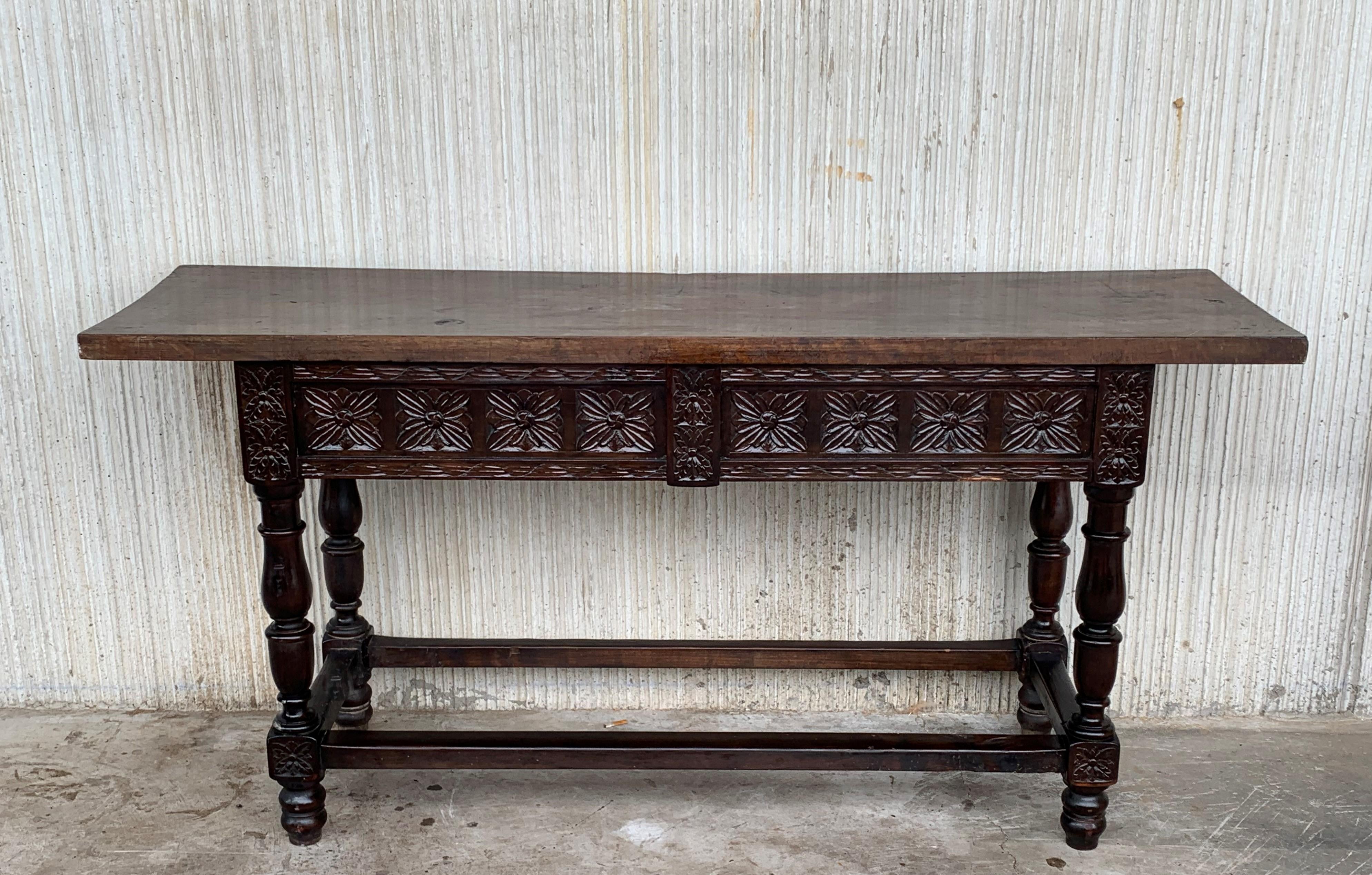 Baroque 18th Century Spanish Refectory Table or Farm Table with Drawers