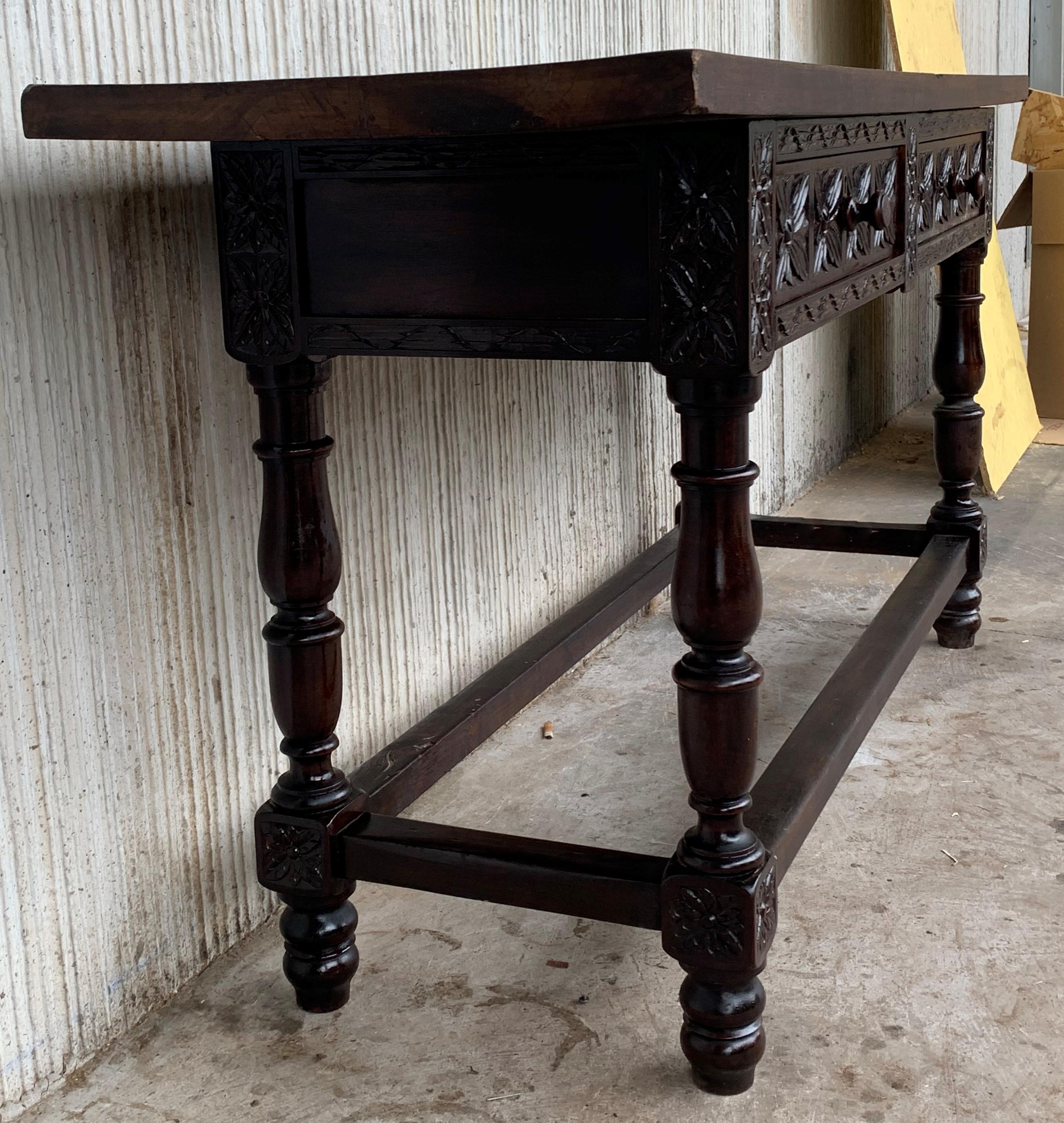 18th Century and Earlier 18th Century Spanish Refectory Table or Farm Table with Drawers