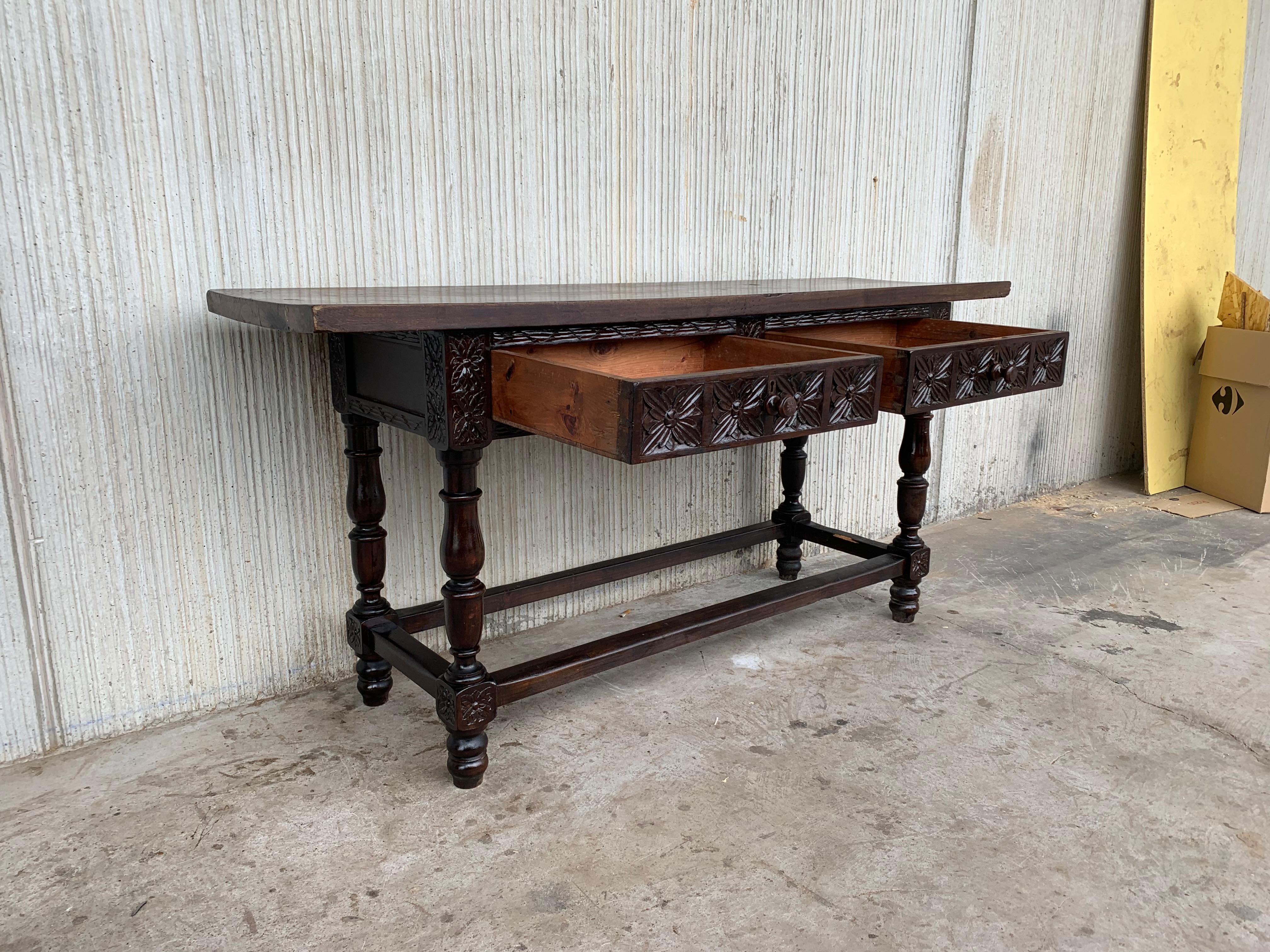 18th Century Spanish Refectory Table or Farm Table with Drawers 1