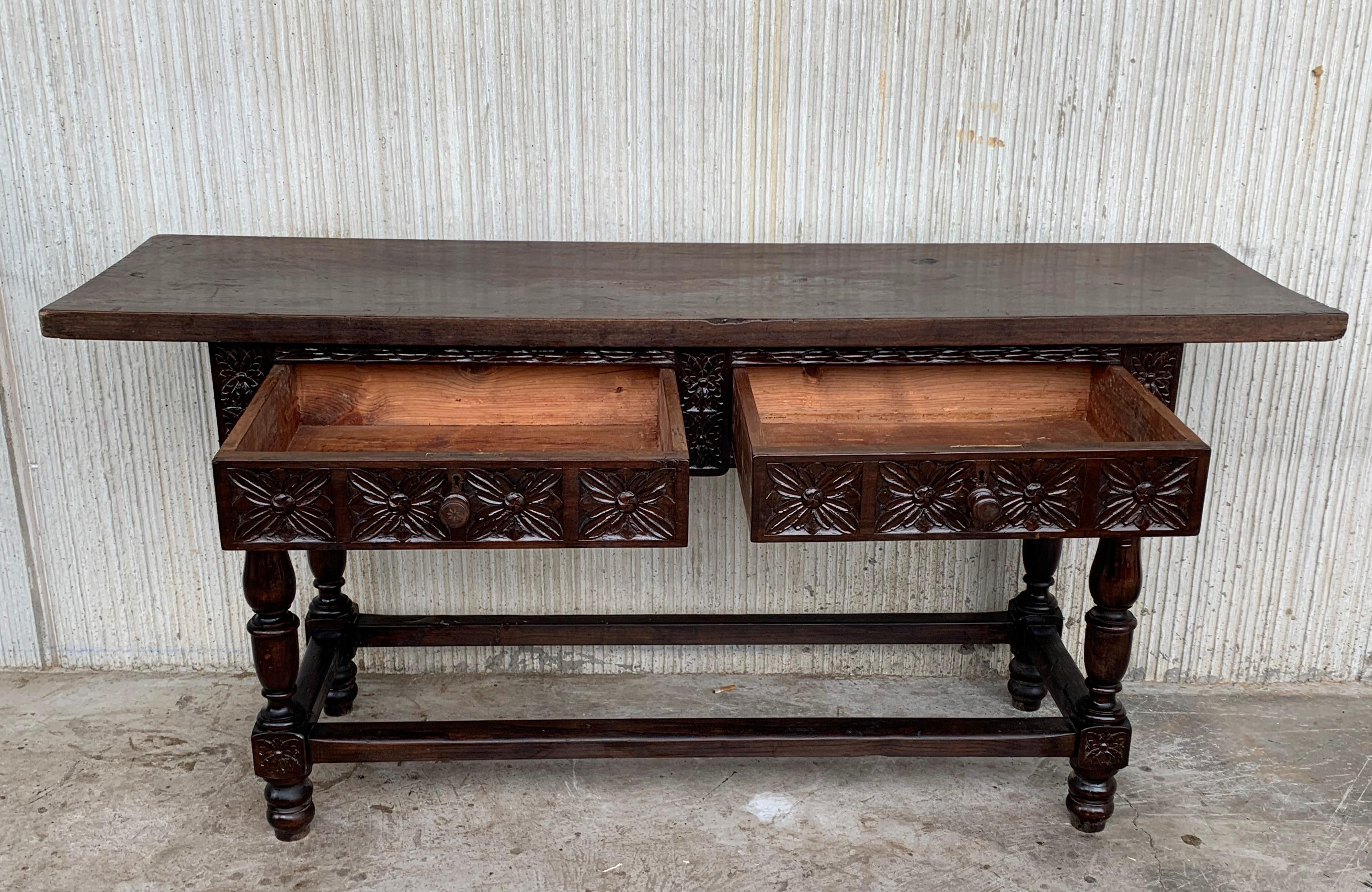 18th Century Spanish Refectory Table or Farm Table with Drawers 2