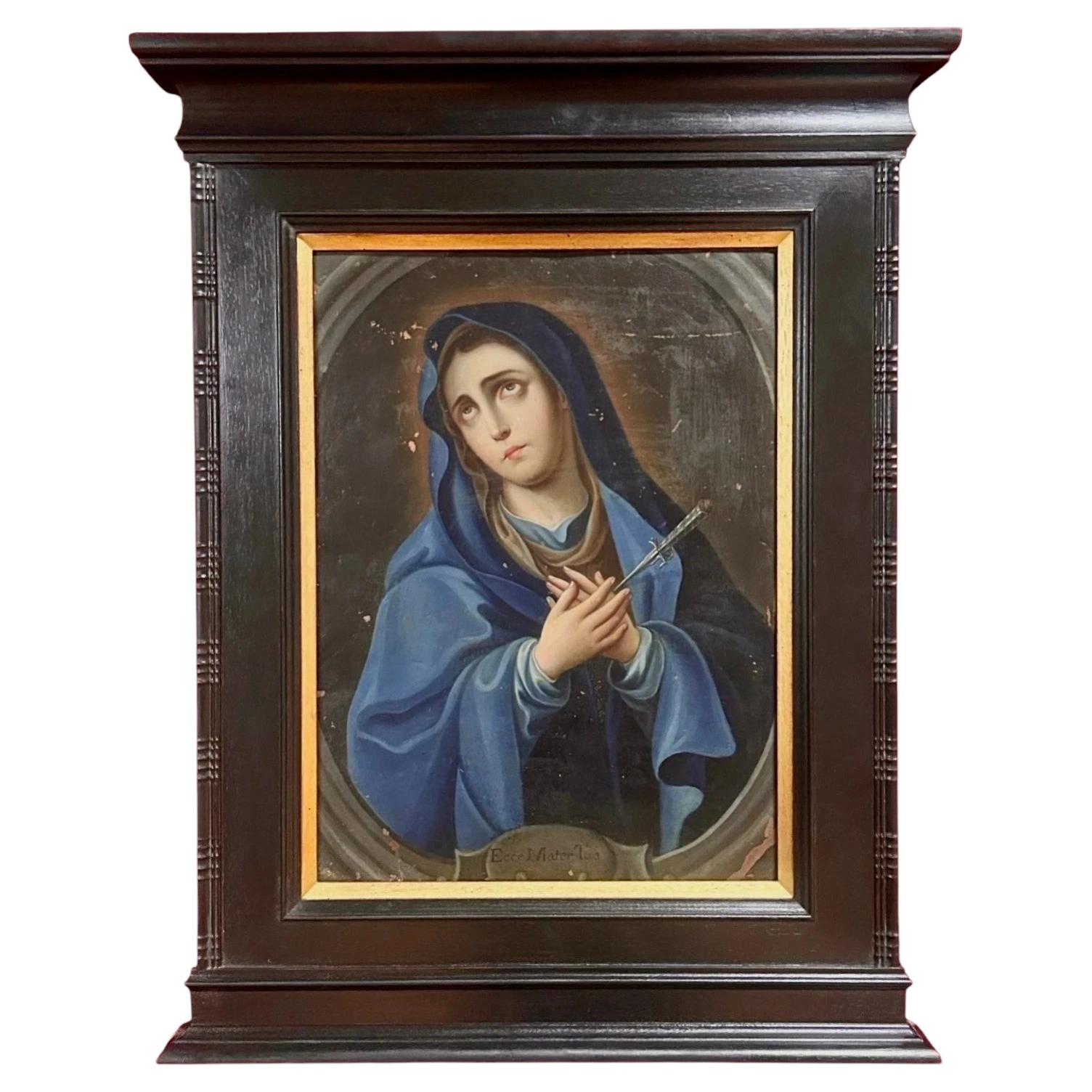 Peinture à l'huile espagnole du XVIIIe siècle représentant la Vierge des Douleurs, œuvre d'un maître ancien en vente