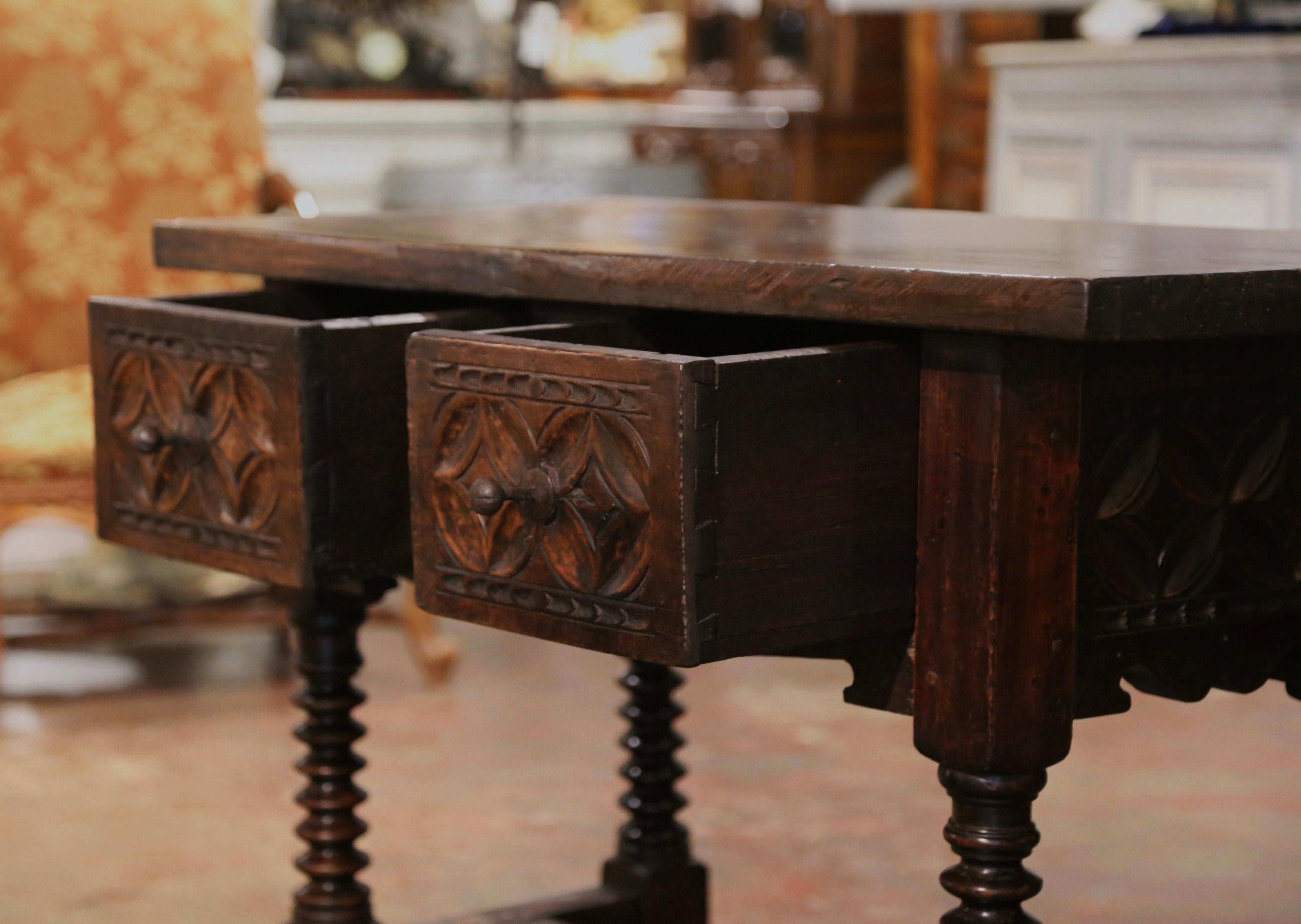18th Century Spanish Renaissance Carved Walnut Console Table with Drawers For Sale 3