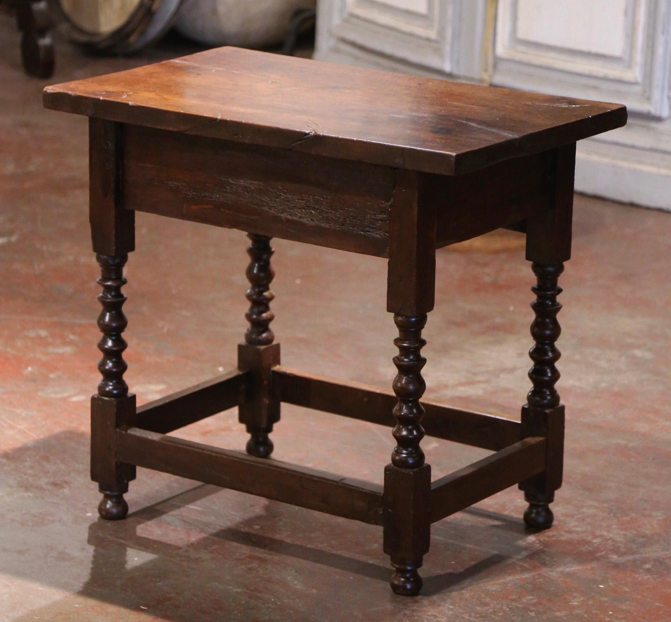 18th Century Spanish Renaissance Carved Walnut One Plank Top Side Table & Drawer 3