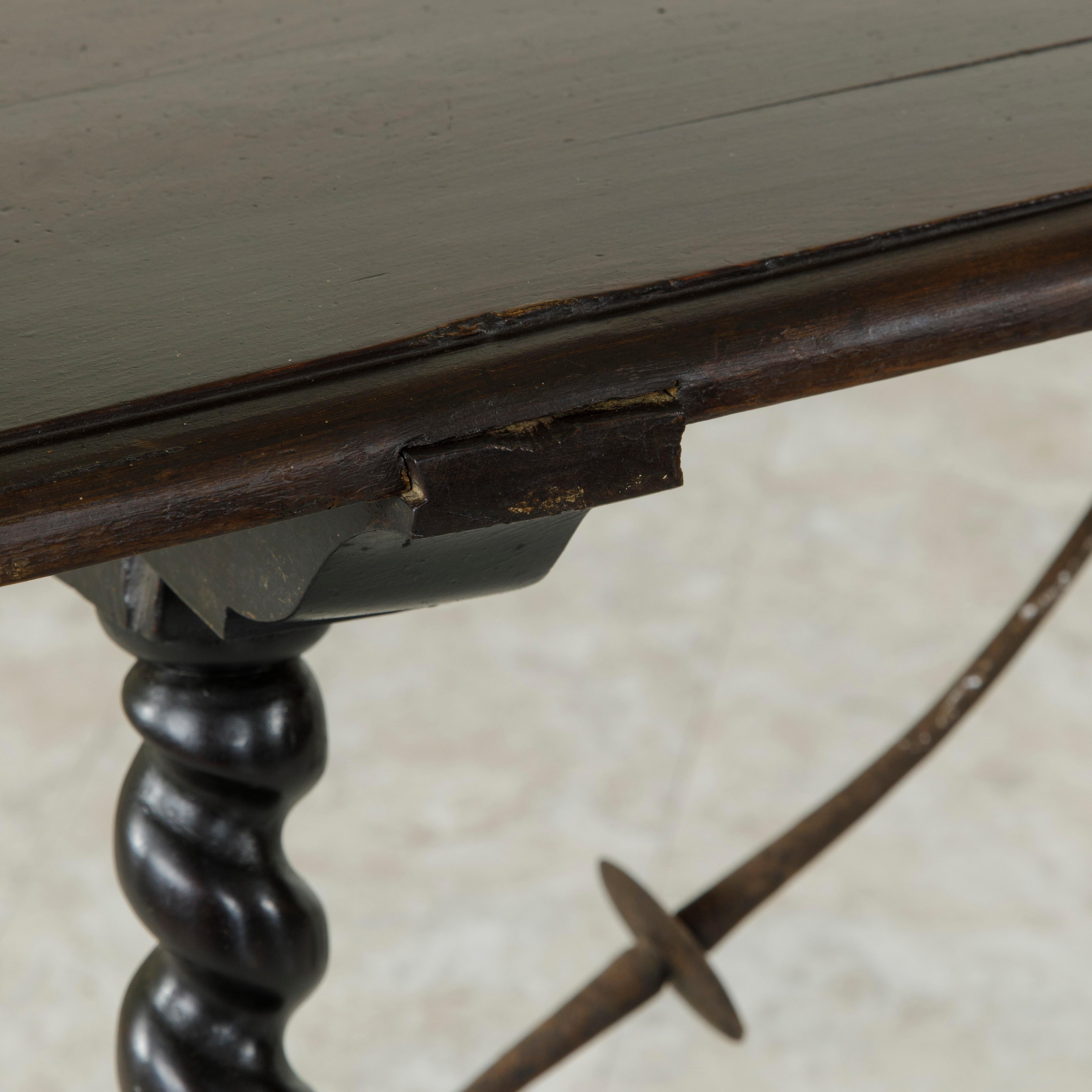 18th Century Spanish Renaissance Style Walnut Console Table with Iron Stretcher 6