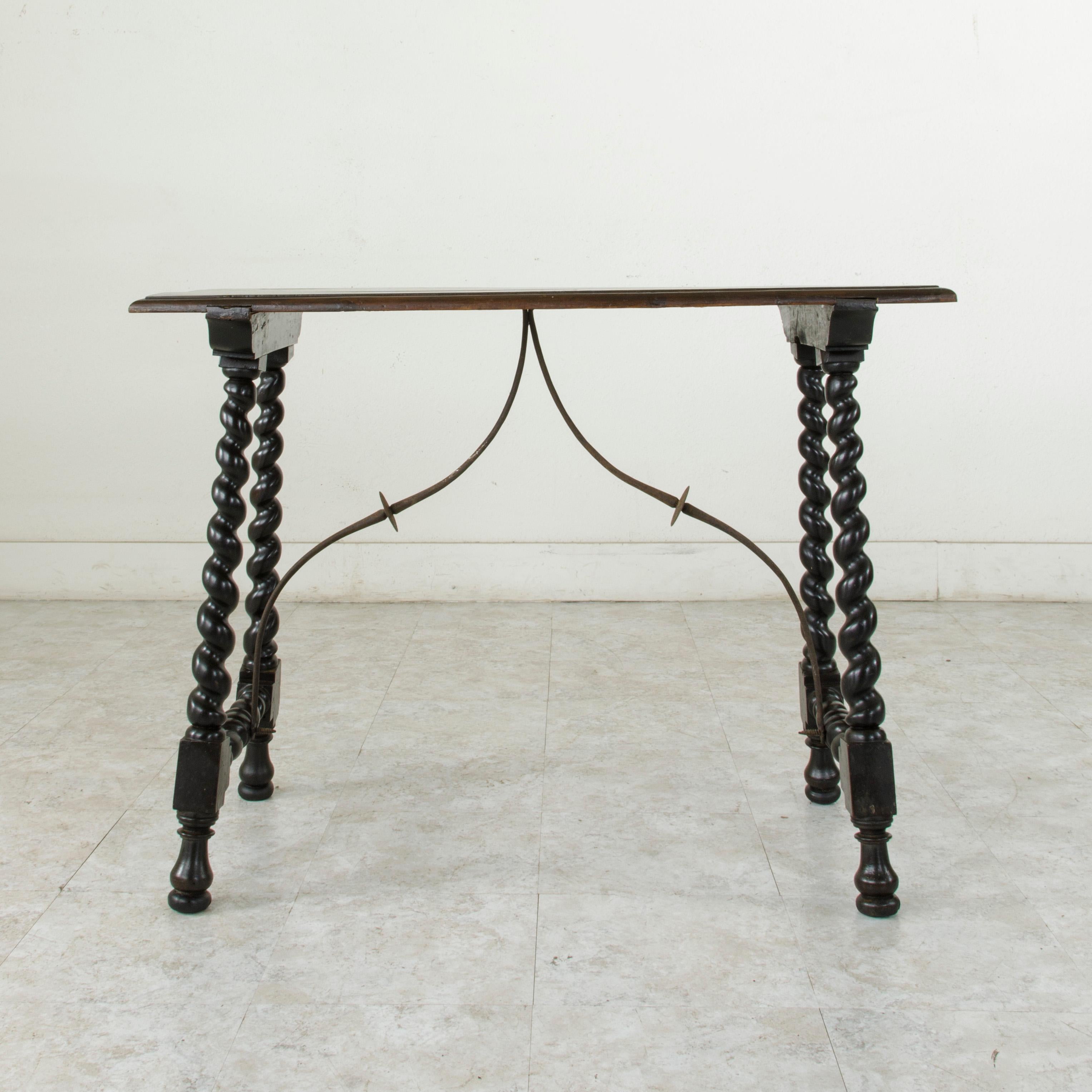 18th Century Spanish Renaissance Style Walnut Console Table with Iron Stretcher In Good Condition In Fayetteville, AR