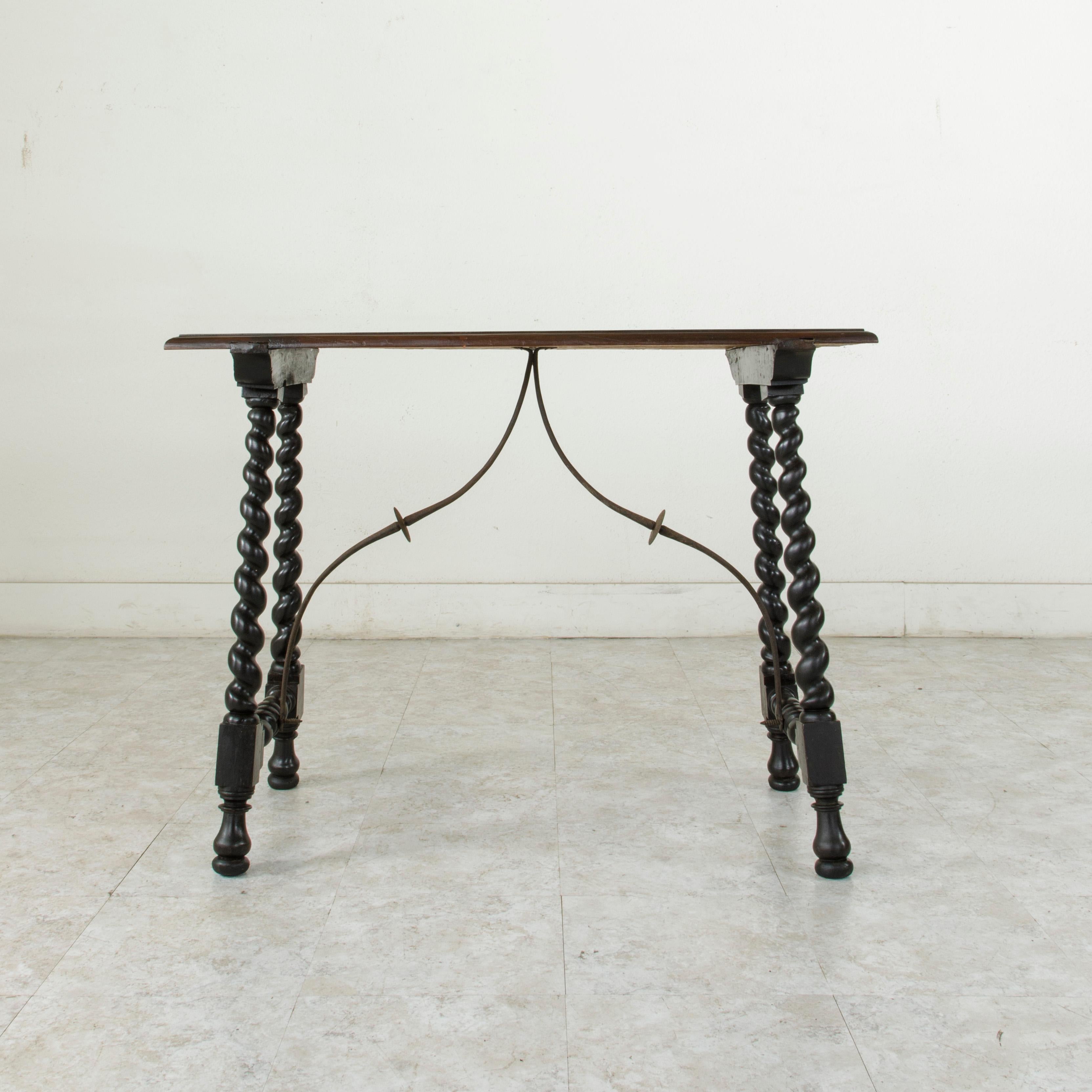 18th Century Spanish Renaissance Style Walnut Console Table with Iron Stretcher 1