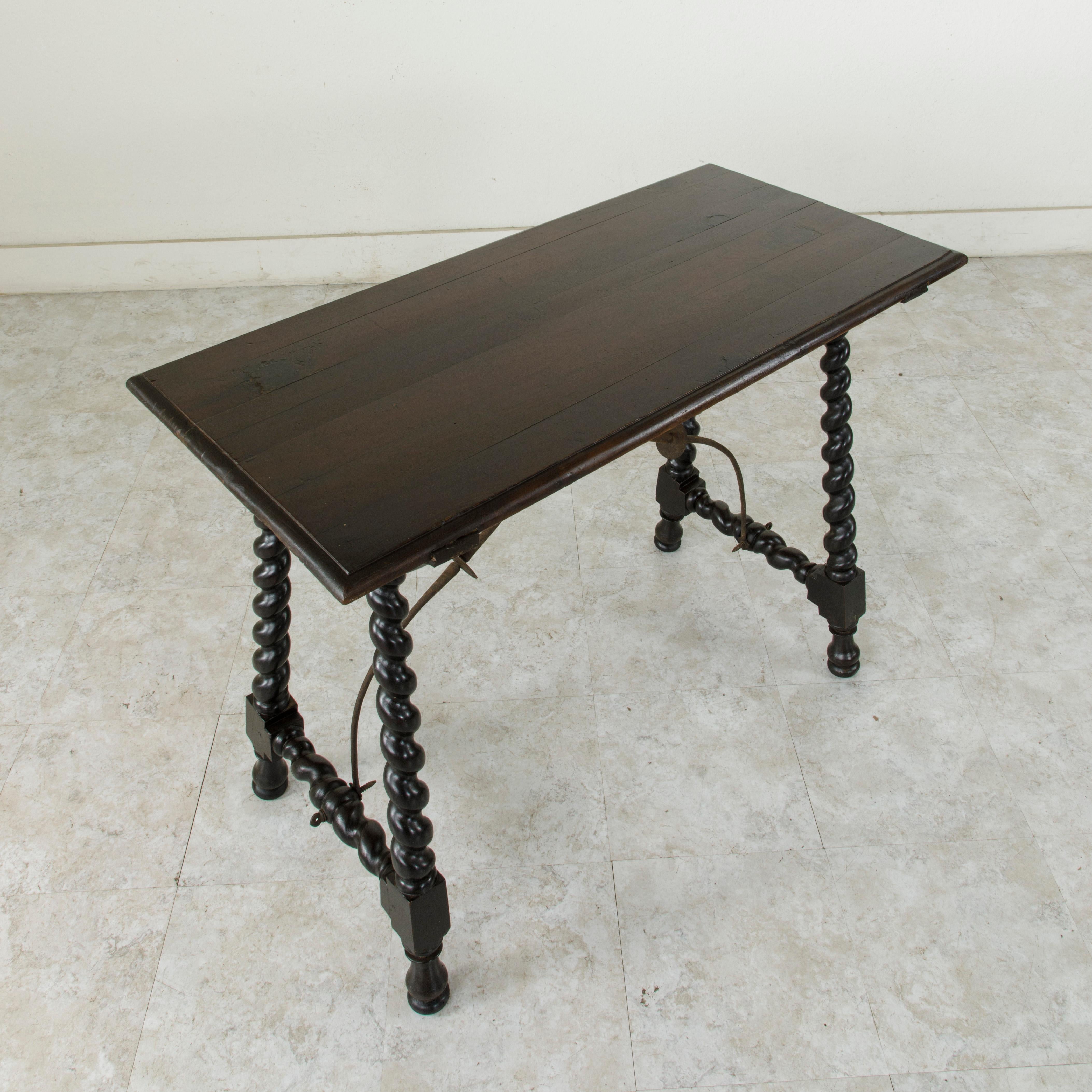 18th Century Spanish Renaissance Style Walnut Console Table with Iron Stretcher 3