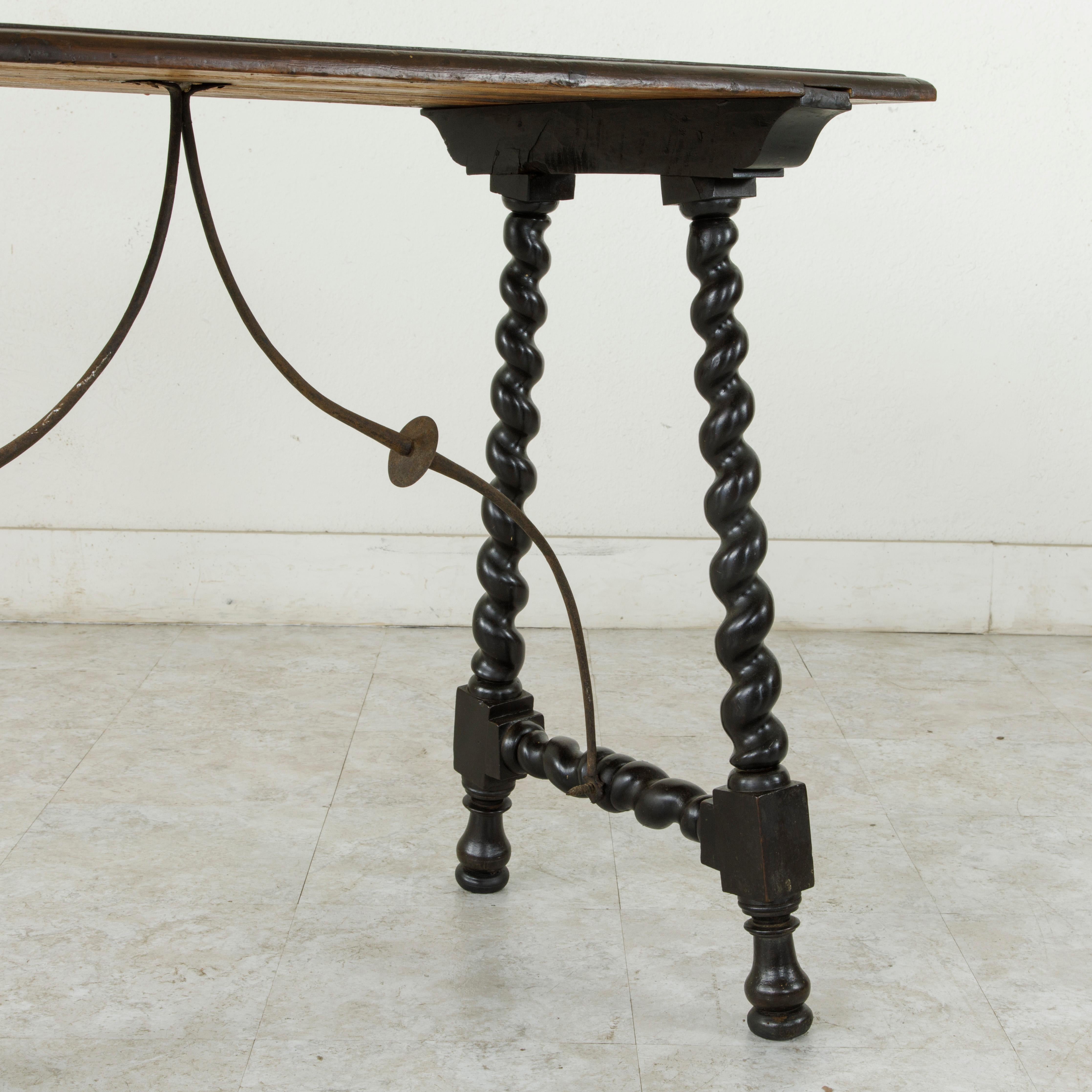 18th Century Spanish Renaissance Style Walnut Console Table with Iron Stretcher 4