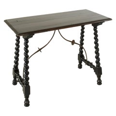 18th Century Spanish Renaissance Style Walnut Console Table with Iron Stretcher
