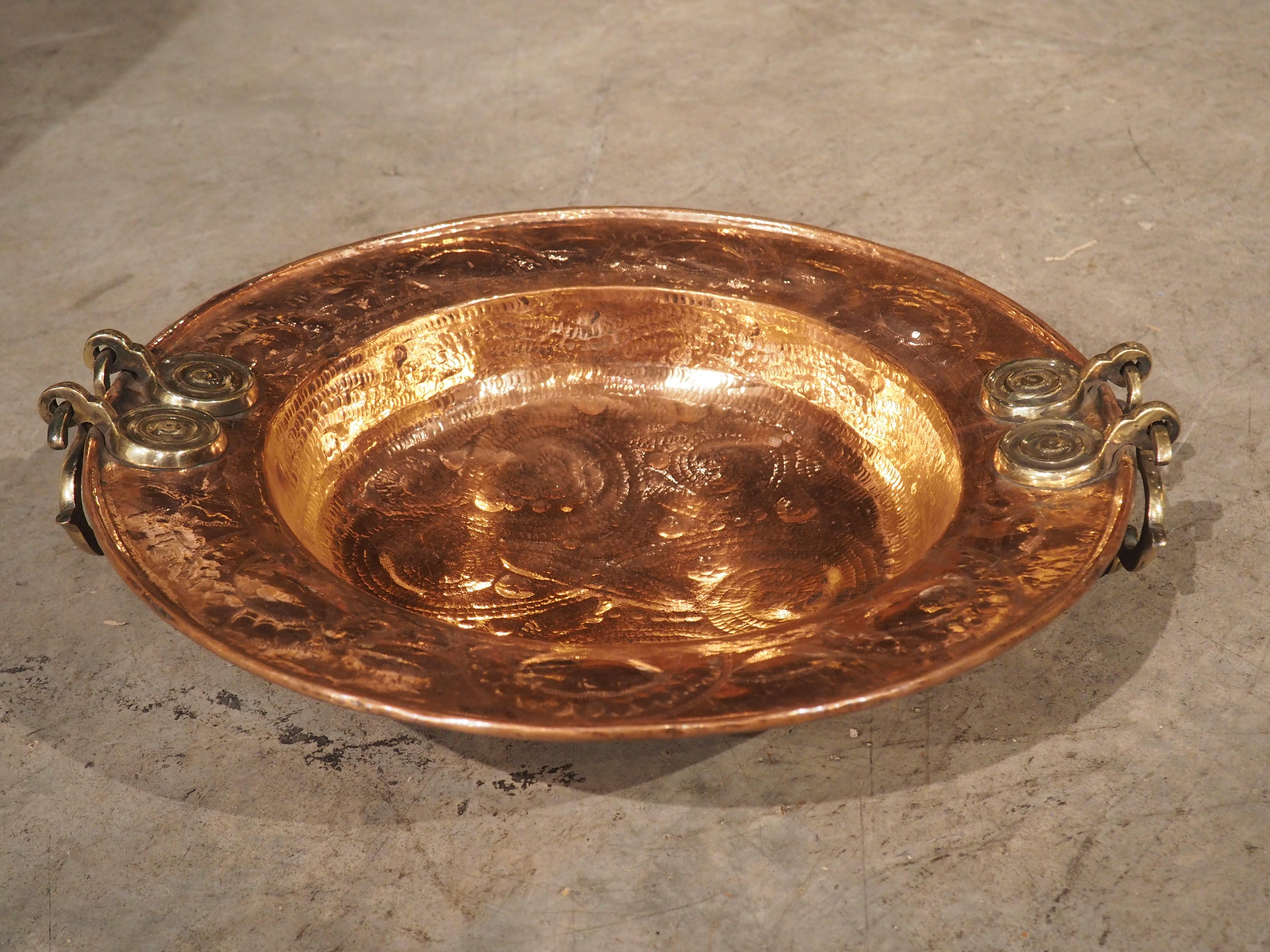 Hammered 18th Century Spanish Repousse Copper and Brass Brazier Bowl For Sale