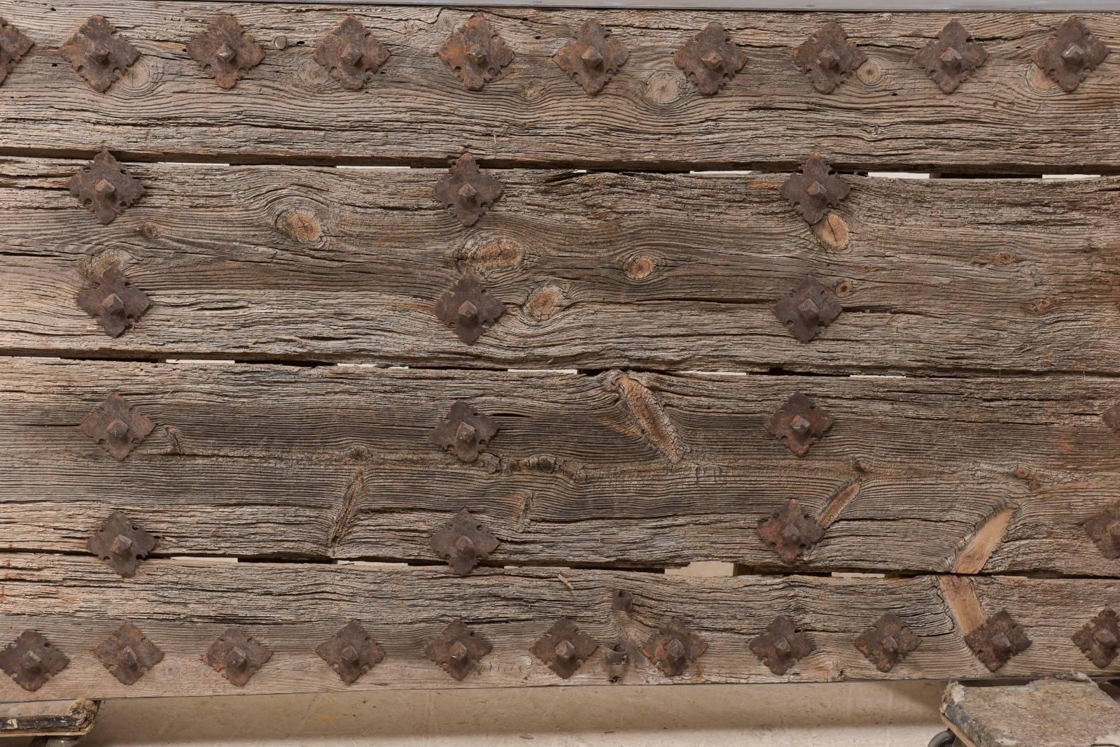 18th Century Spanish Rustic Wood Door Custom Coffee Table with Nice Metal Base 3