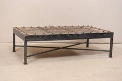 18th Century Spanish Rustic Wood Door Custom Coffee Table with Nice Metal Base