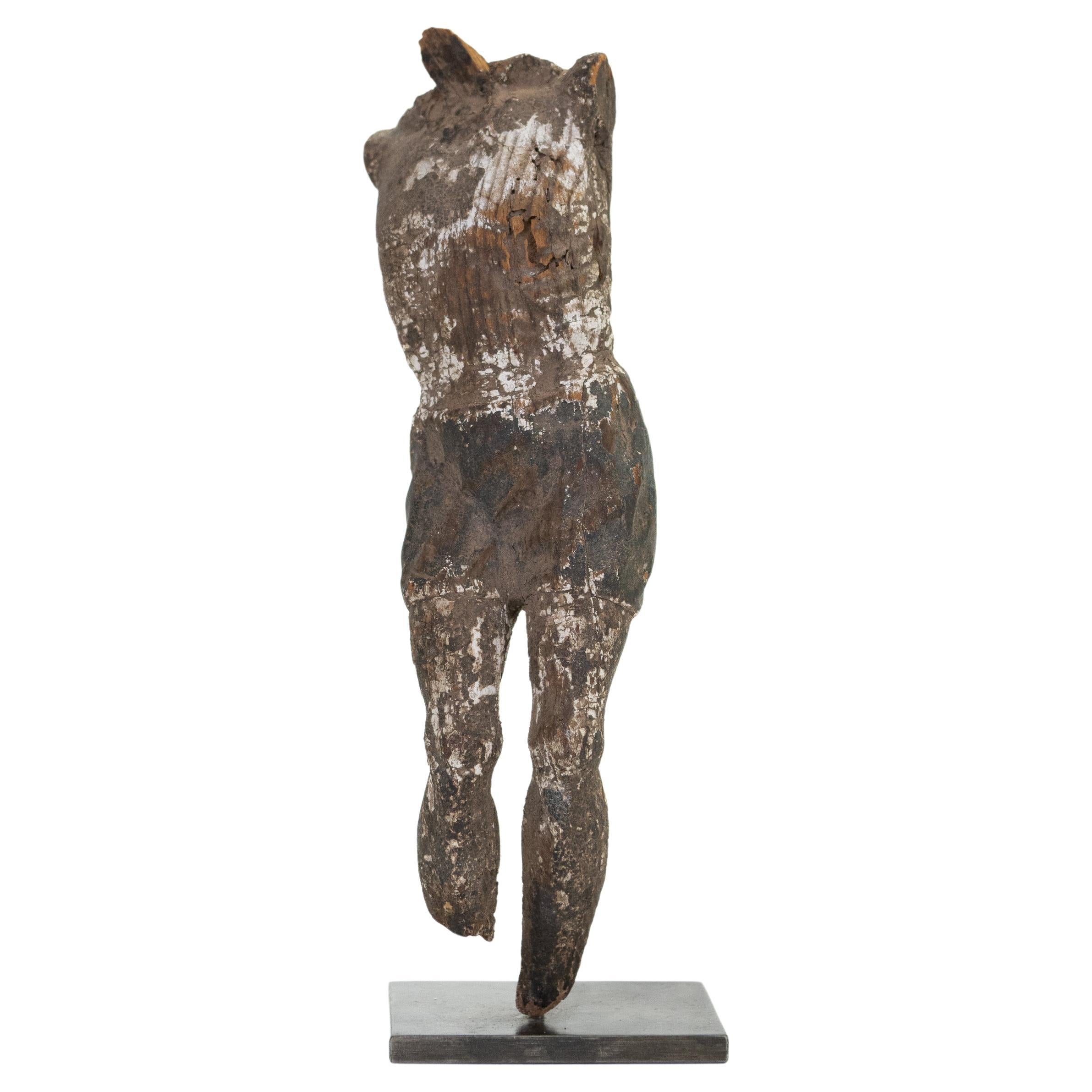 18th Century Spanish Santos Mounted Fragment with Original Worn Paint For Sale