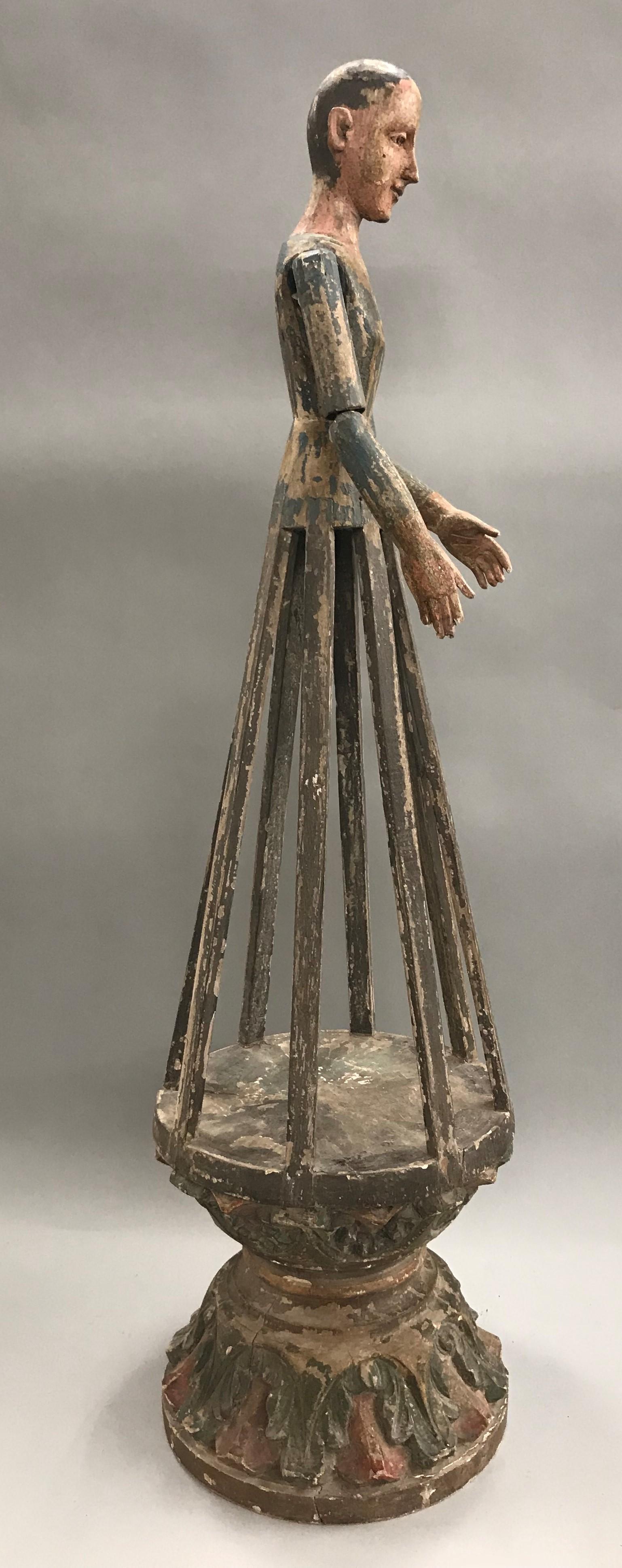 18th Century Spanish Santos Wooden Cage Doll with Polychrome Decoration 2