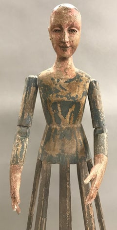 18th Century Spanish Santos Wooden Cage Doll with Polychrome Decoration